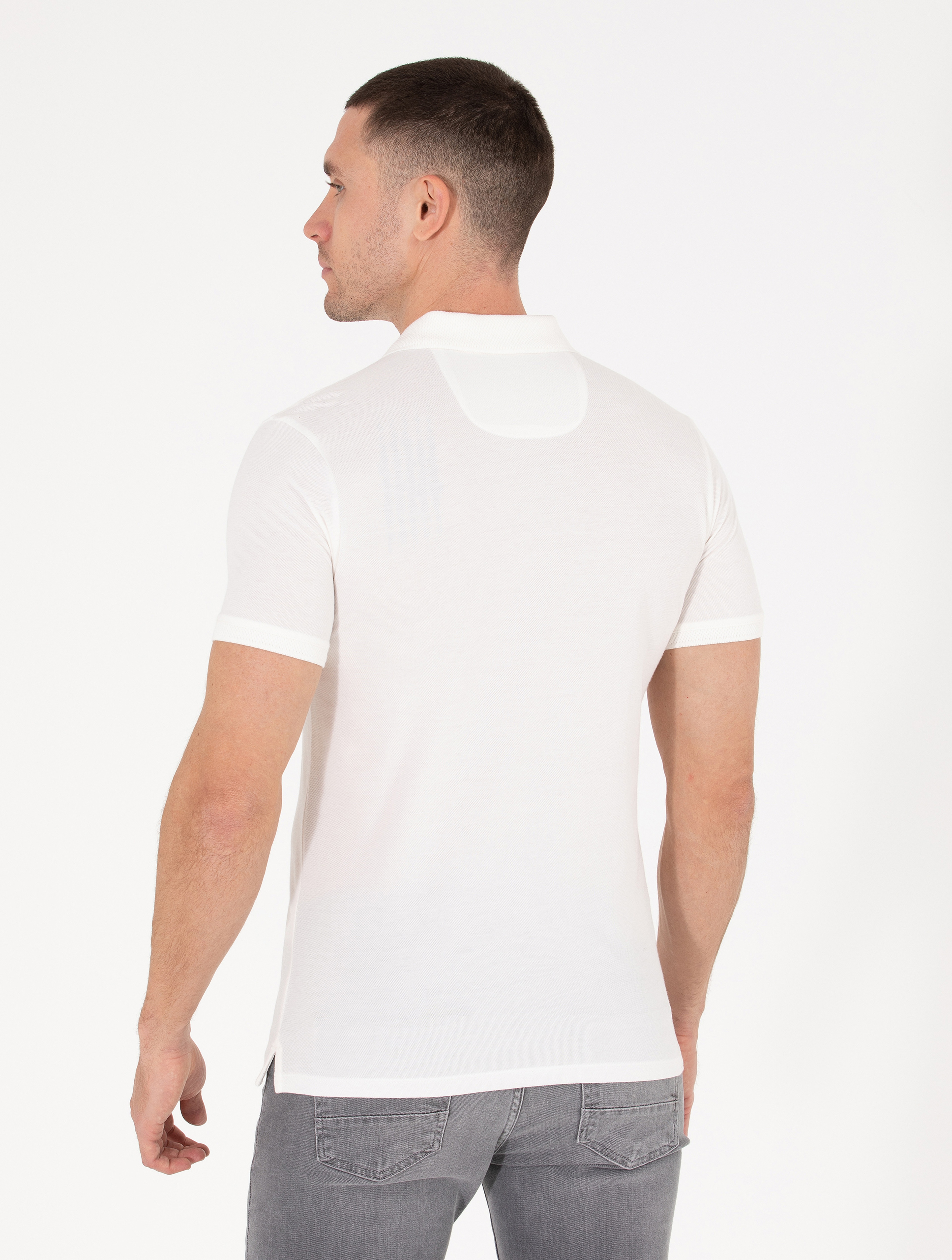 Ekru Slim Fit Baskılı Polo Yaka Tişört - Image 5
