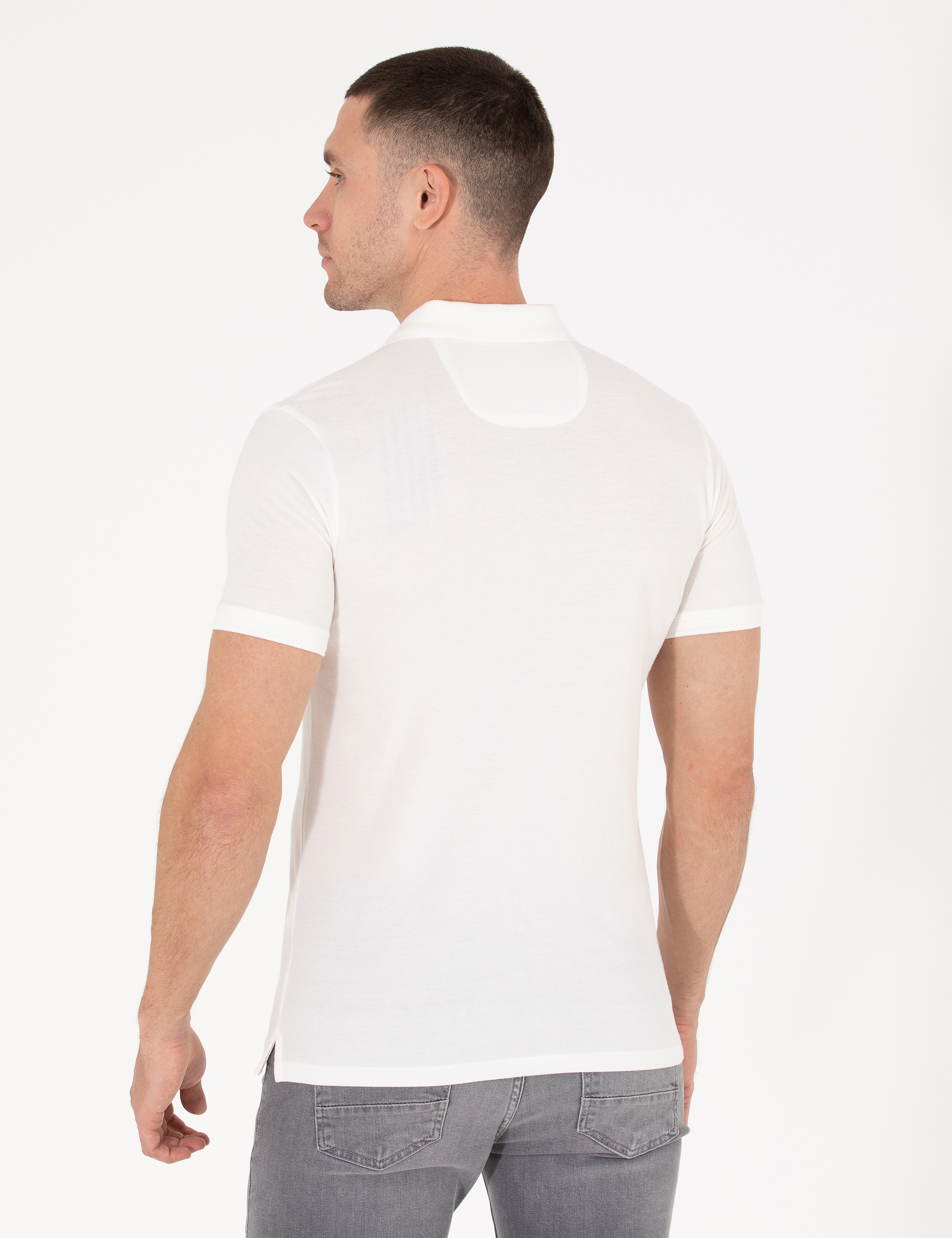 Ekru Slim Fit Baskılı Polo Yaka Tişört