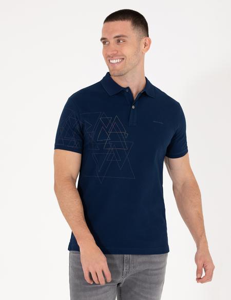 Lacivert Slim Fit Desenli Polo Yaka Tişört - 50264856035