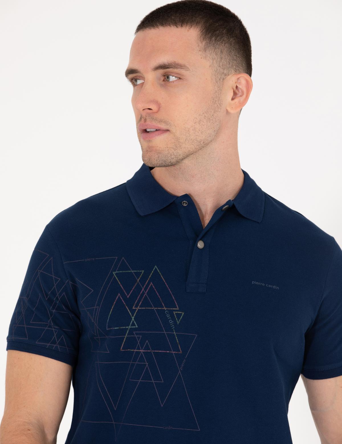 Lacivert Slim Fit Desenli Polo Yaka Tişört - 50264856035