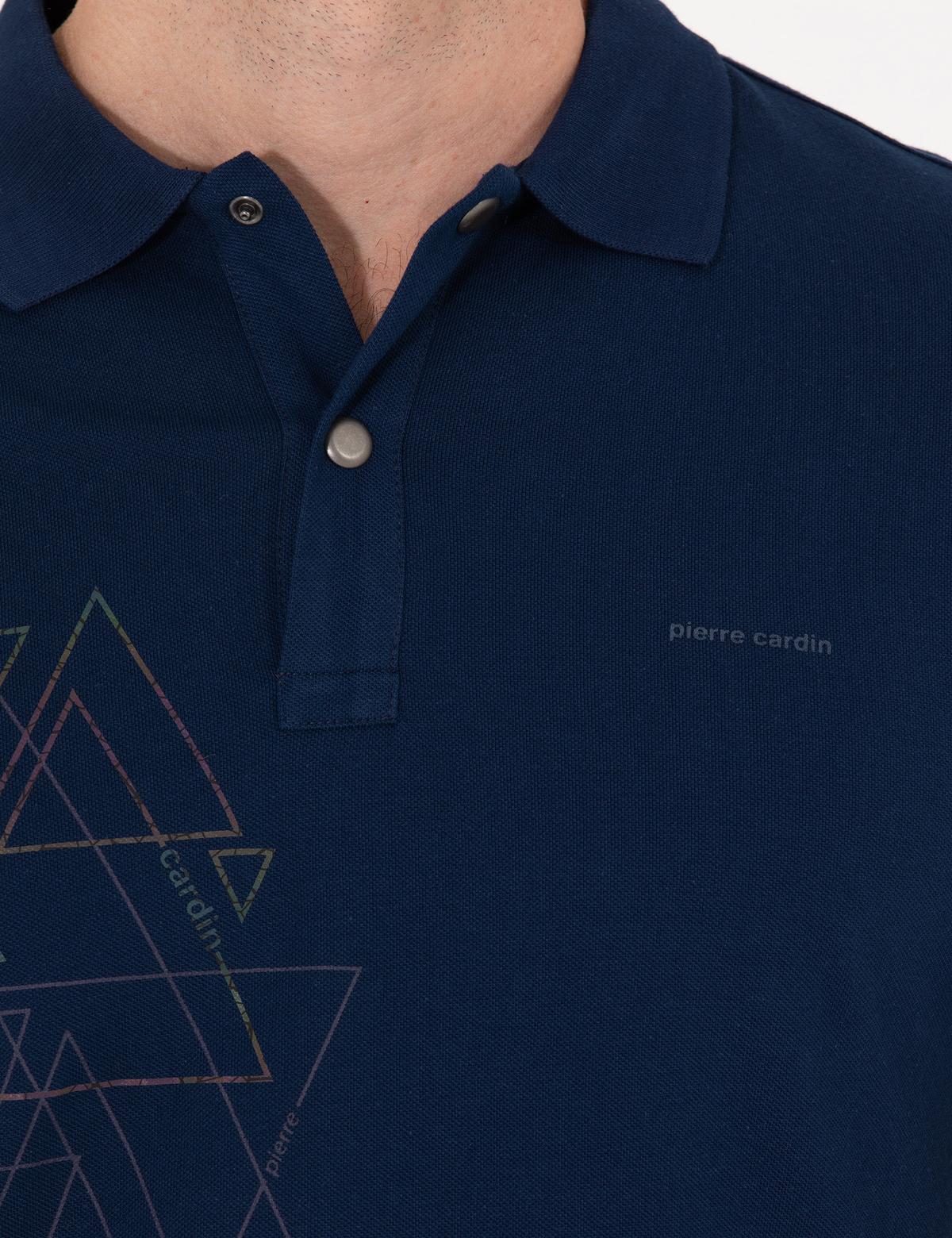 Lacivert Slim Fit Desenli Polo Yaka Tişört - 50264856035