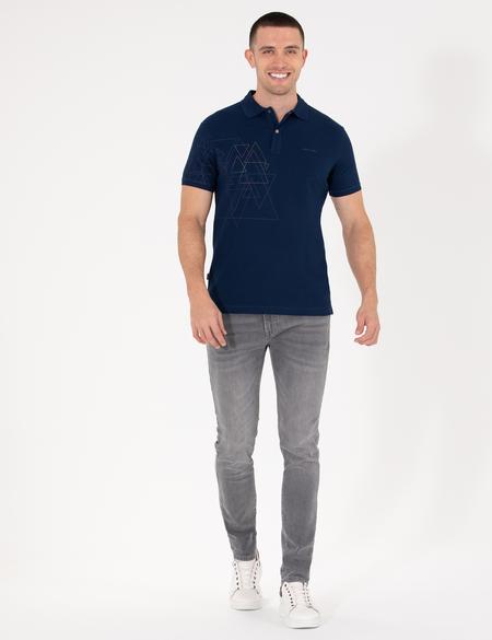 Lacivert Slim Fit Desenli Polo Yaka Tişört - 50264856035