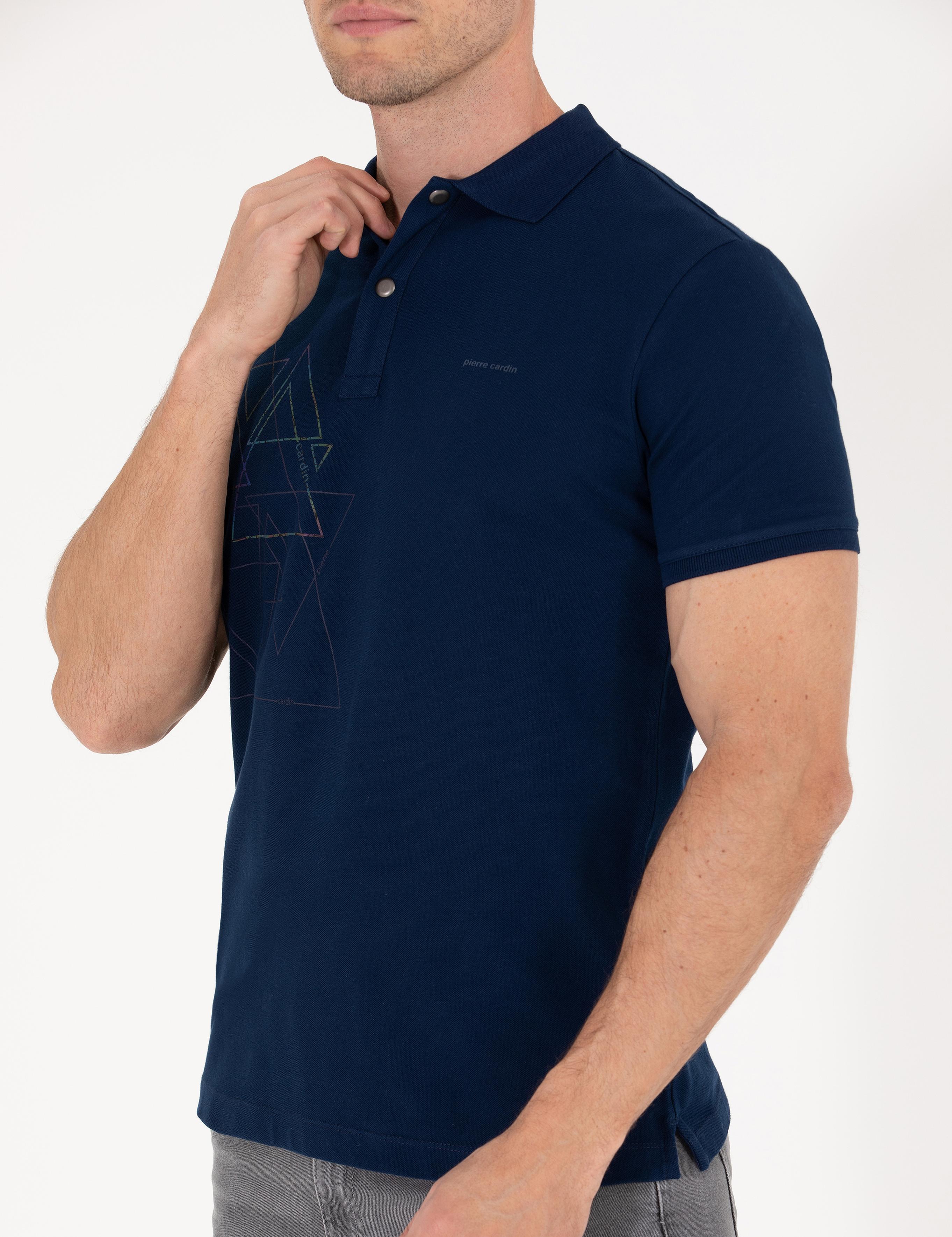 Lacivert Slim Fit Desenli Polo Yaka Tişört