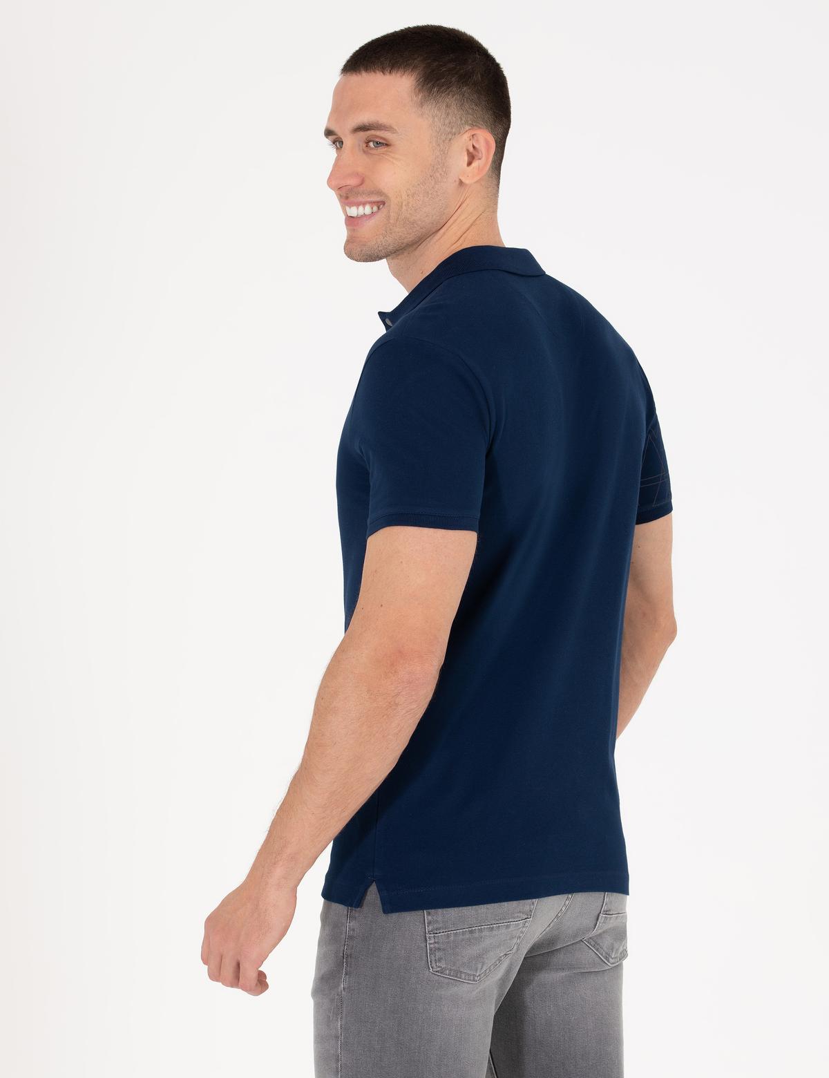 Lacivert Slim Fit Desenli Polo Yaka Tişört - 50264856035
