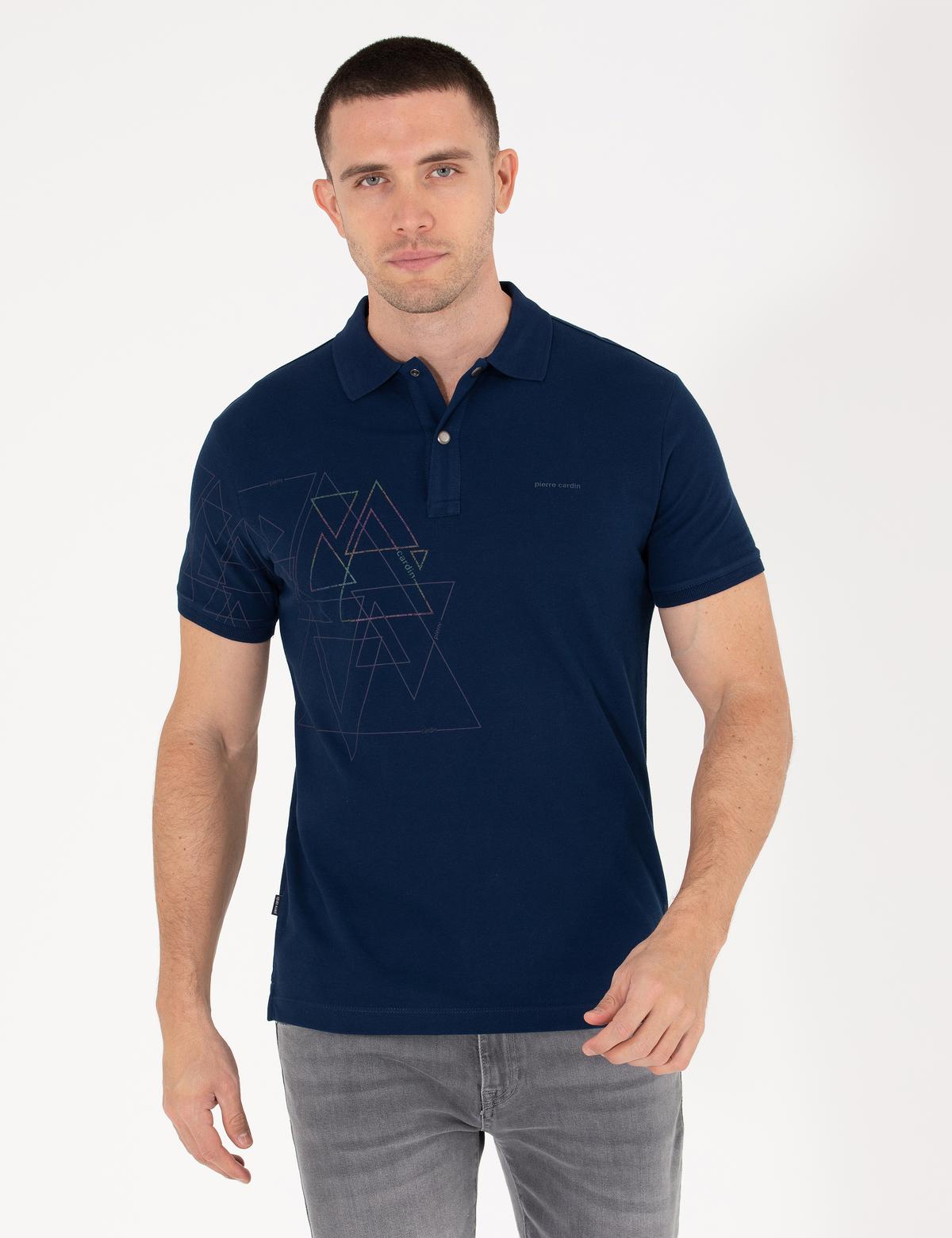 Lacivert Slim Fit Desenli Polo Yaka Tişört - 50264856035