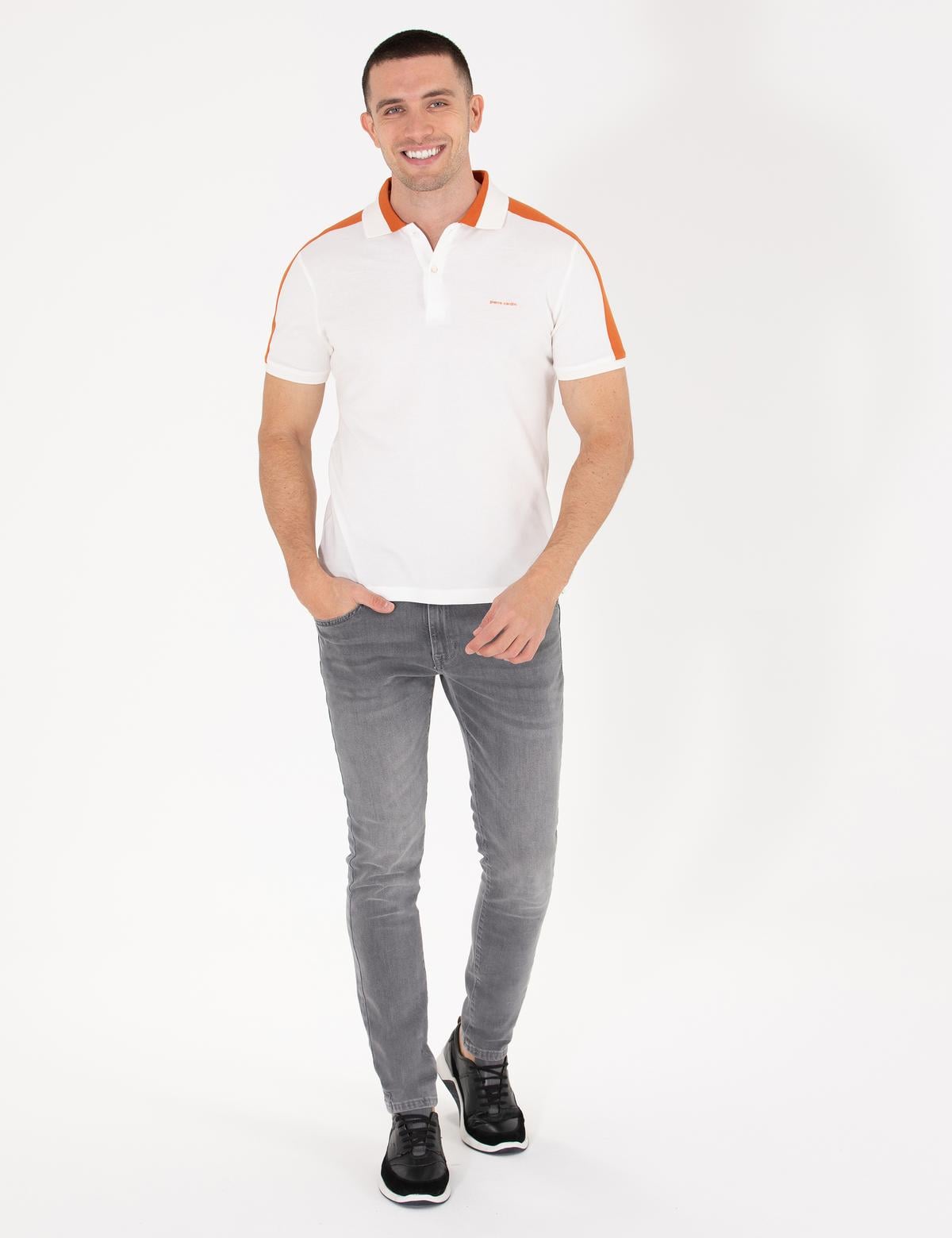 Ekru Slim Fit Omuz Çizgili Polo Yaka Tişört - 50264866059