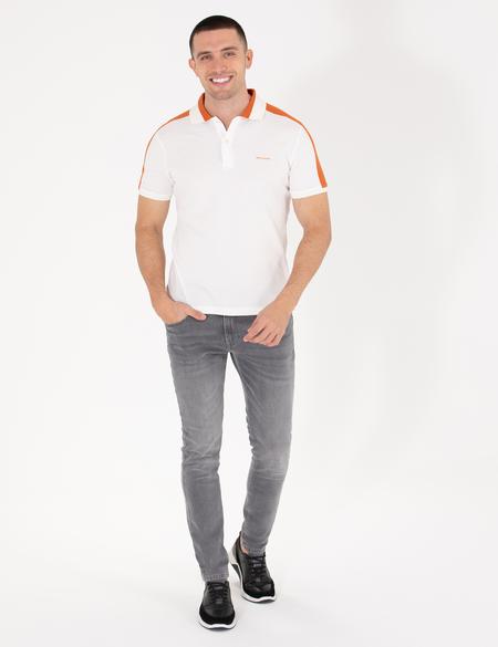 Ekru Slim Fit Omuz Çizgili Polo Yaka Tişört - 50264866059