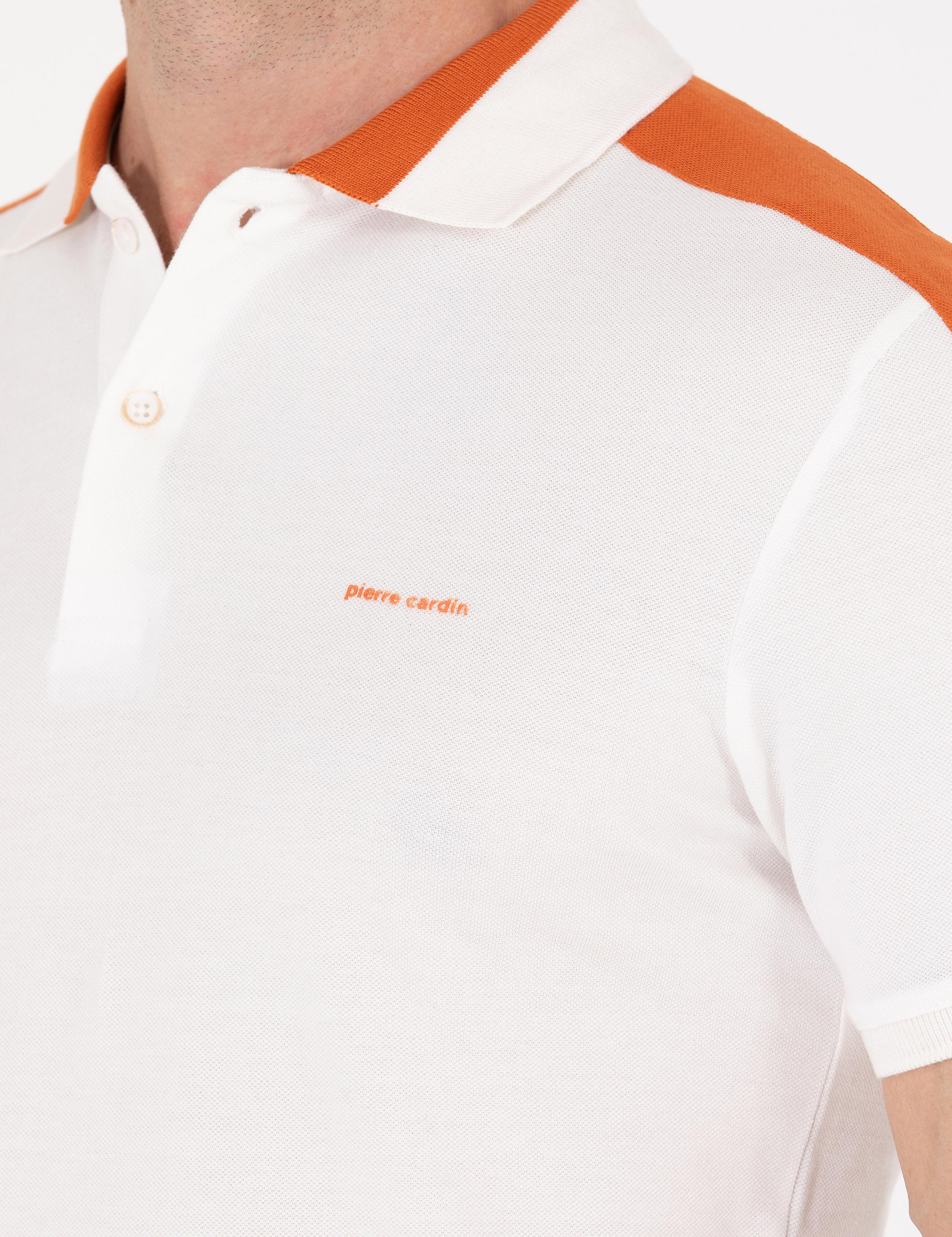 Ekru Slim Fit Omuz Çizgili Polo Yaka Tişört