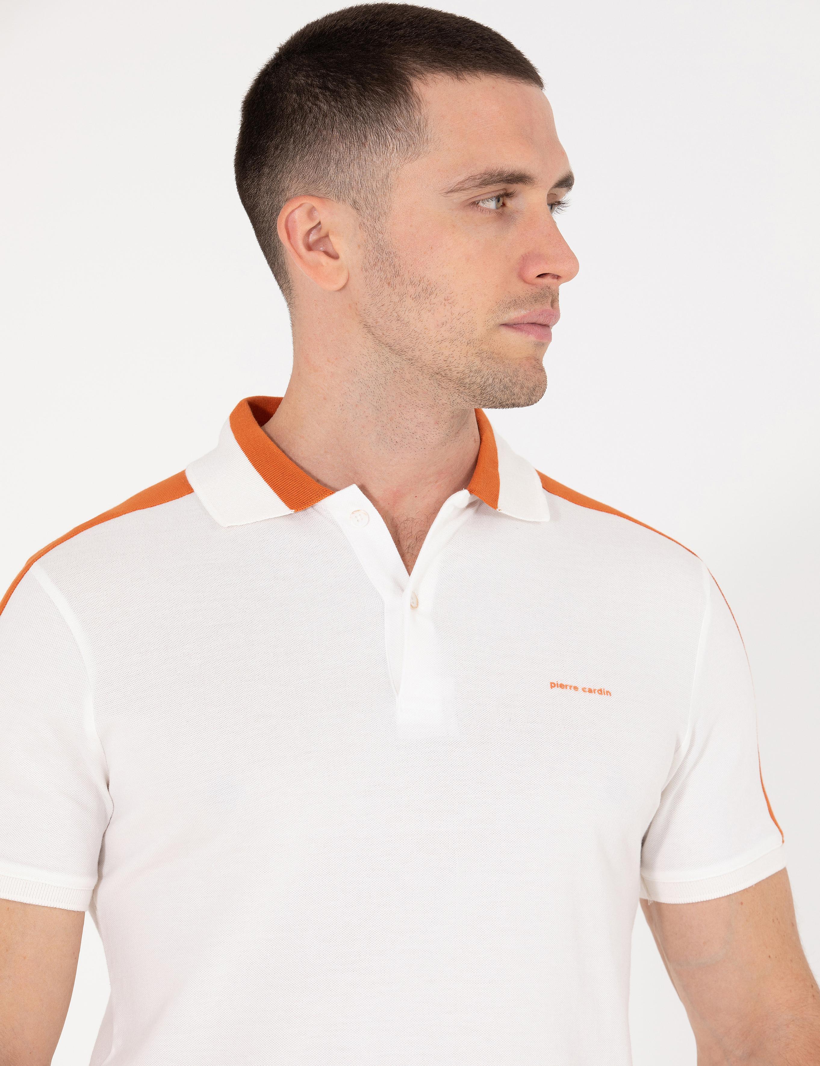 Ekru Slim Fit Omuz Çizgili Polo Yaka Tişört