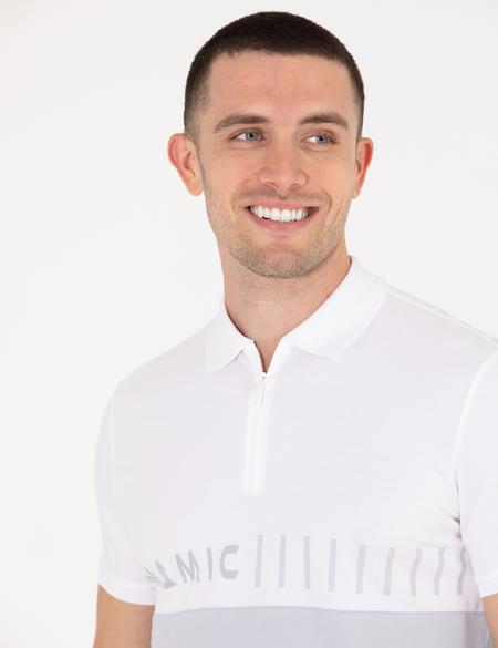 Beyaz Göğüs Baskılı Slim Fit Polo Yaka Tişört - 50264873028