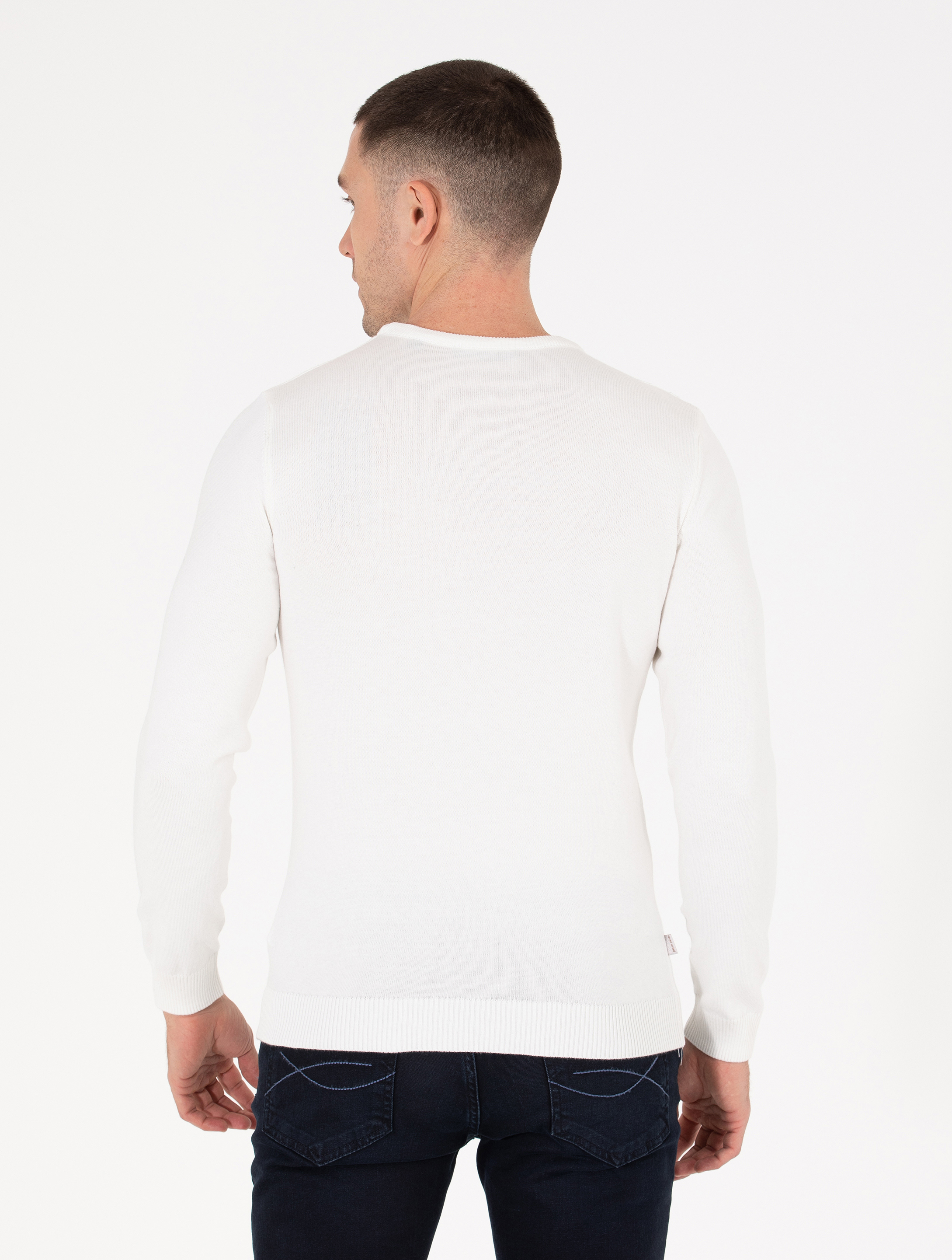 Pierre Cardin Ekru Slim Fit Bisiklet Yaka Basic Triko Kazak görsel 5