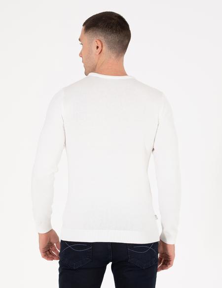 Ekru Slim Fit Bisiklet Yaka Basic Triko Kazak - 50270179143