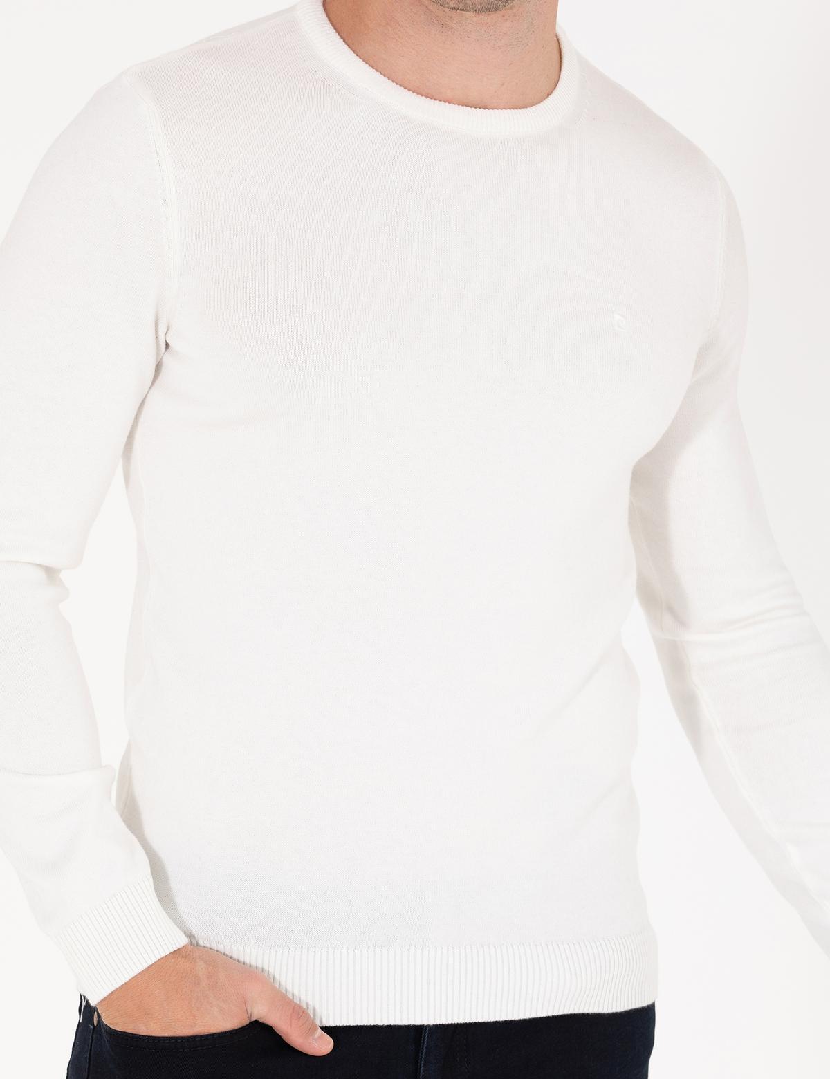 Ekru Slim Fit Bisiklet Yaka Basic Triko Kazak - 50270179143