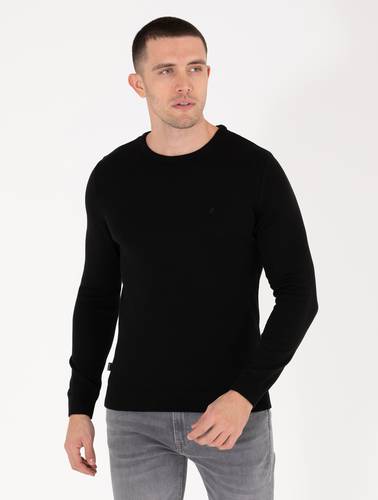 Siyah Slim Fit Bisiklet Yaka Basic Triko Kazak