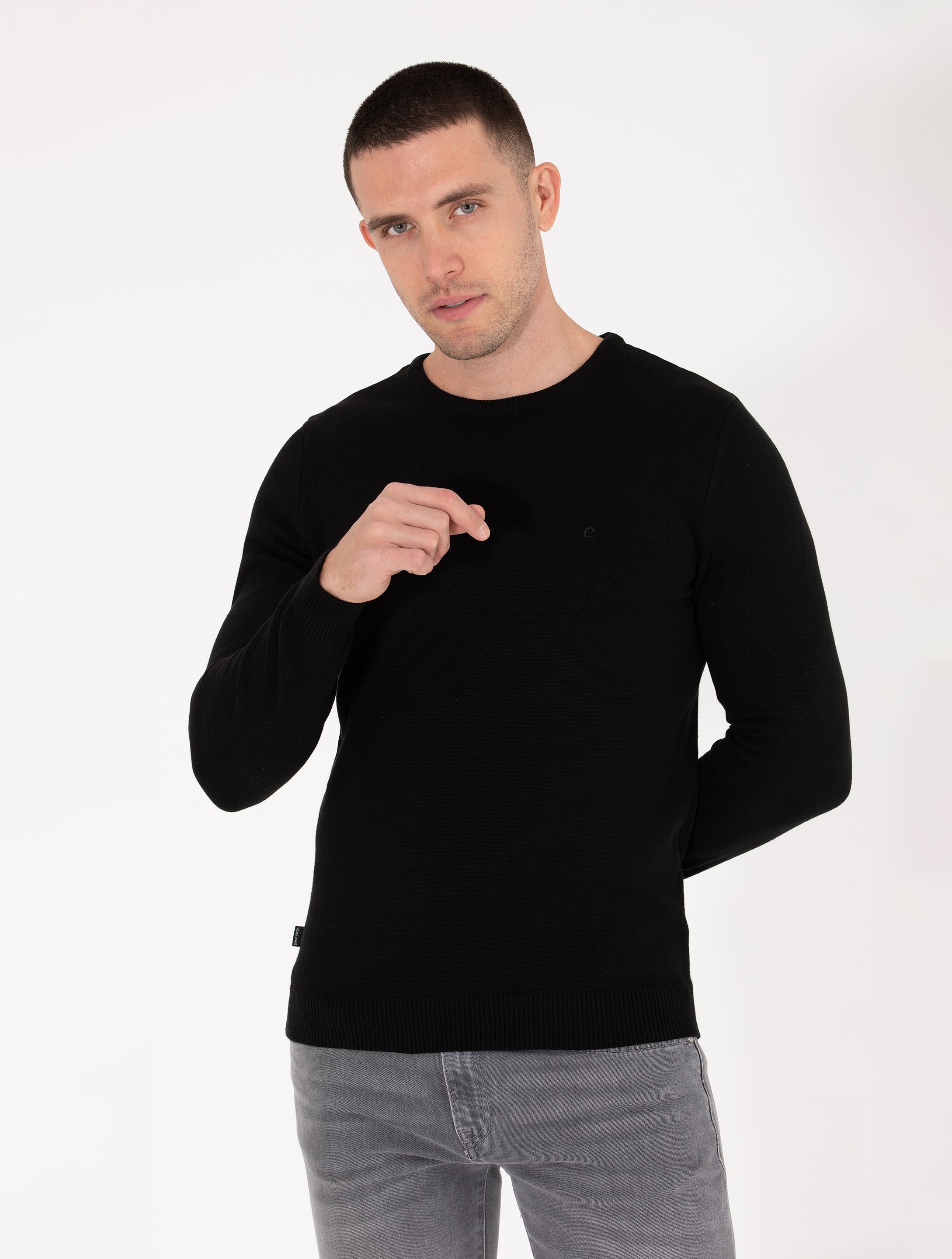 Siyah Slim Fit Bisiklet Yaka Basic Triko Kazak - Image 1