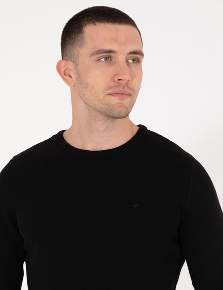 Siyah Slim Fit Bisiklet Yaka Basic Triko Kazak - 50270179237