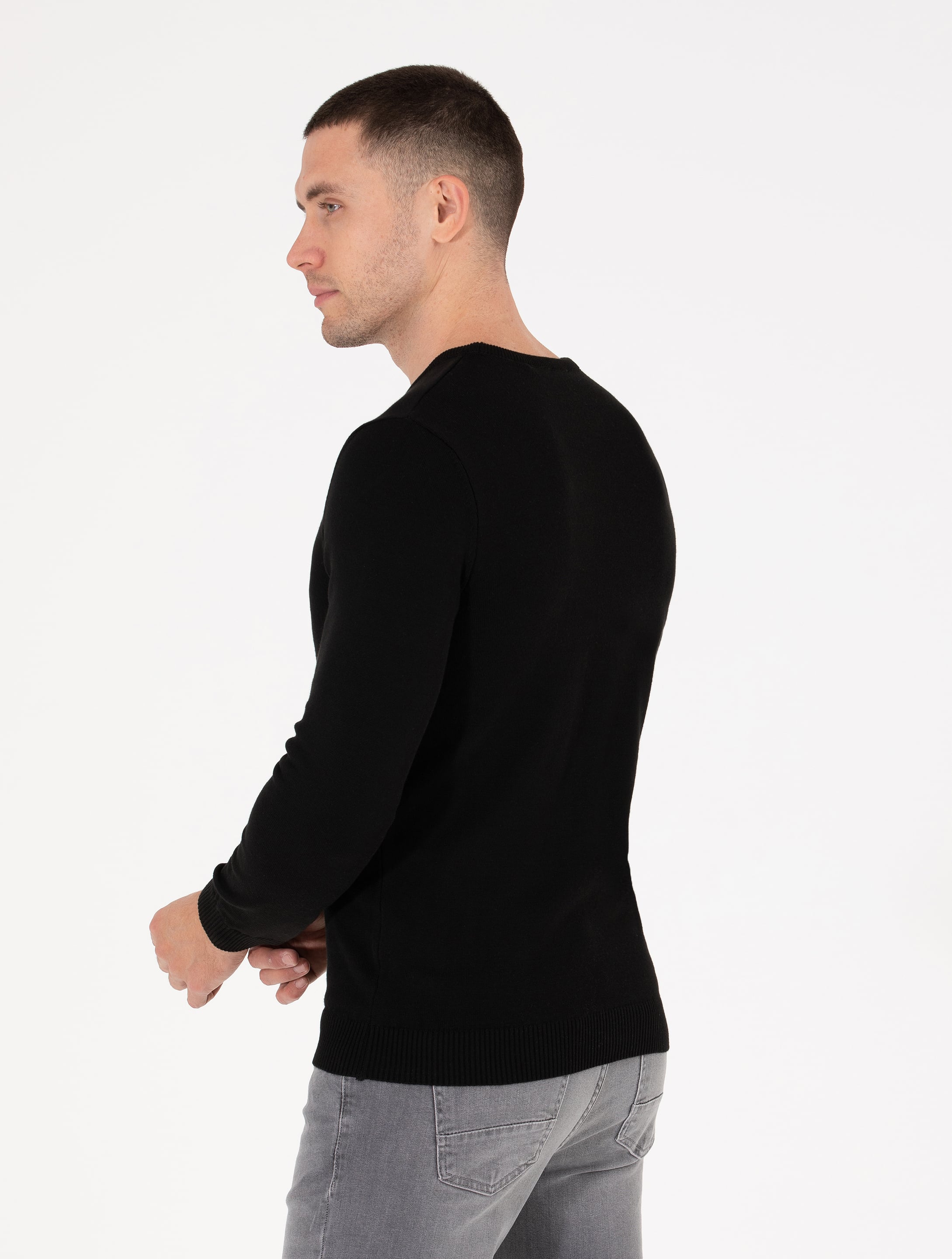 Pierre Cardin Siyah Slim Fit Bisiklet Yaka Basic Triko Kazak görsel 5