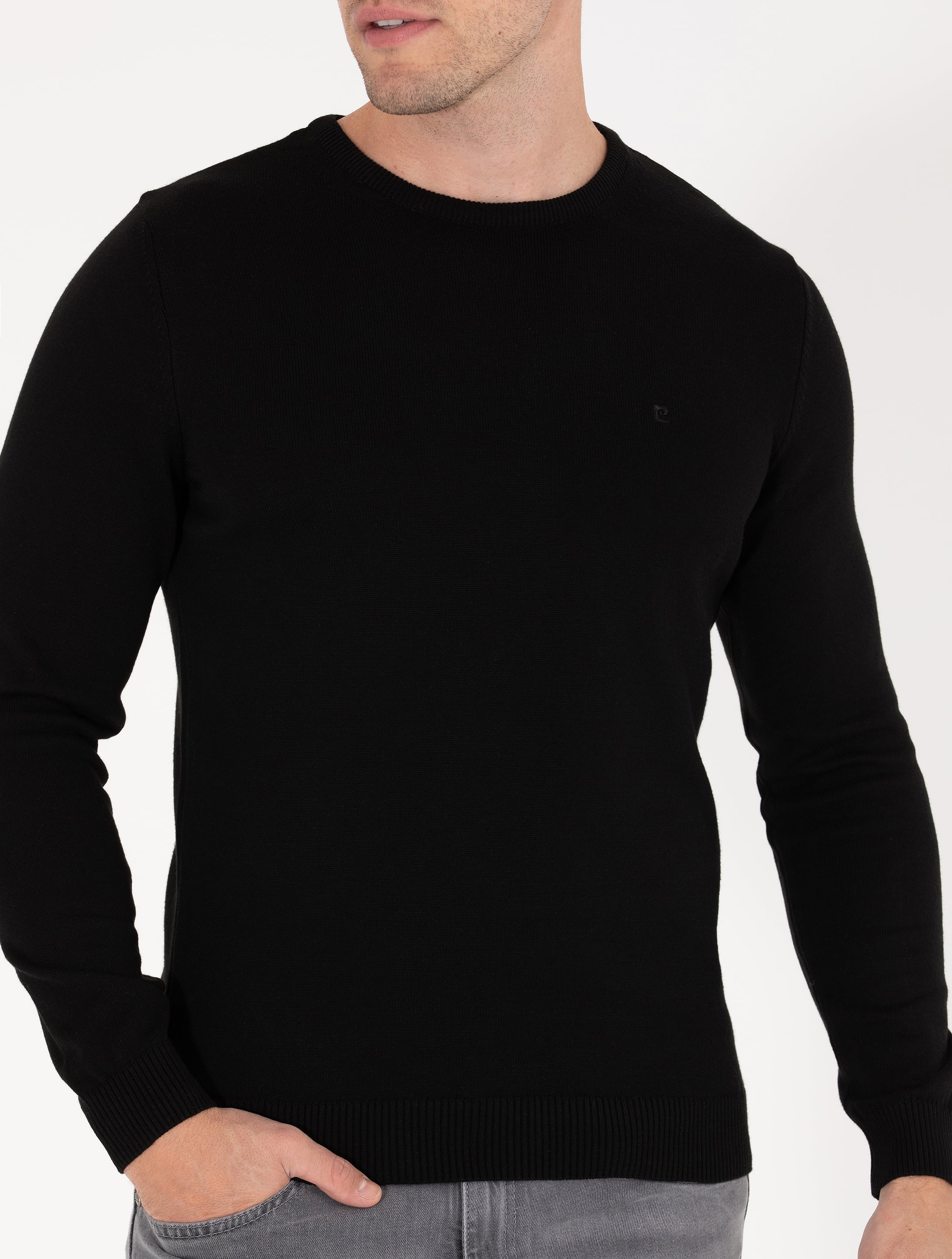 Pierre Cardin Siyah Slim Fit Bisiklet Yaka Basic Triko Kazak görsel 6