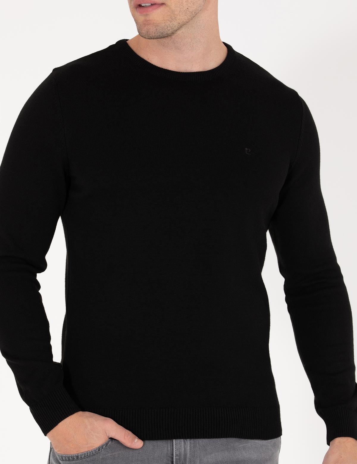 Siyah Slim Fit Bisiklet Yaka Basic Triko Kazak - 50270179237