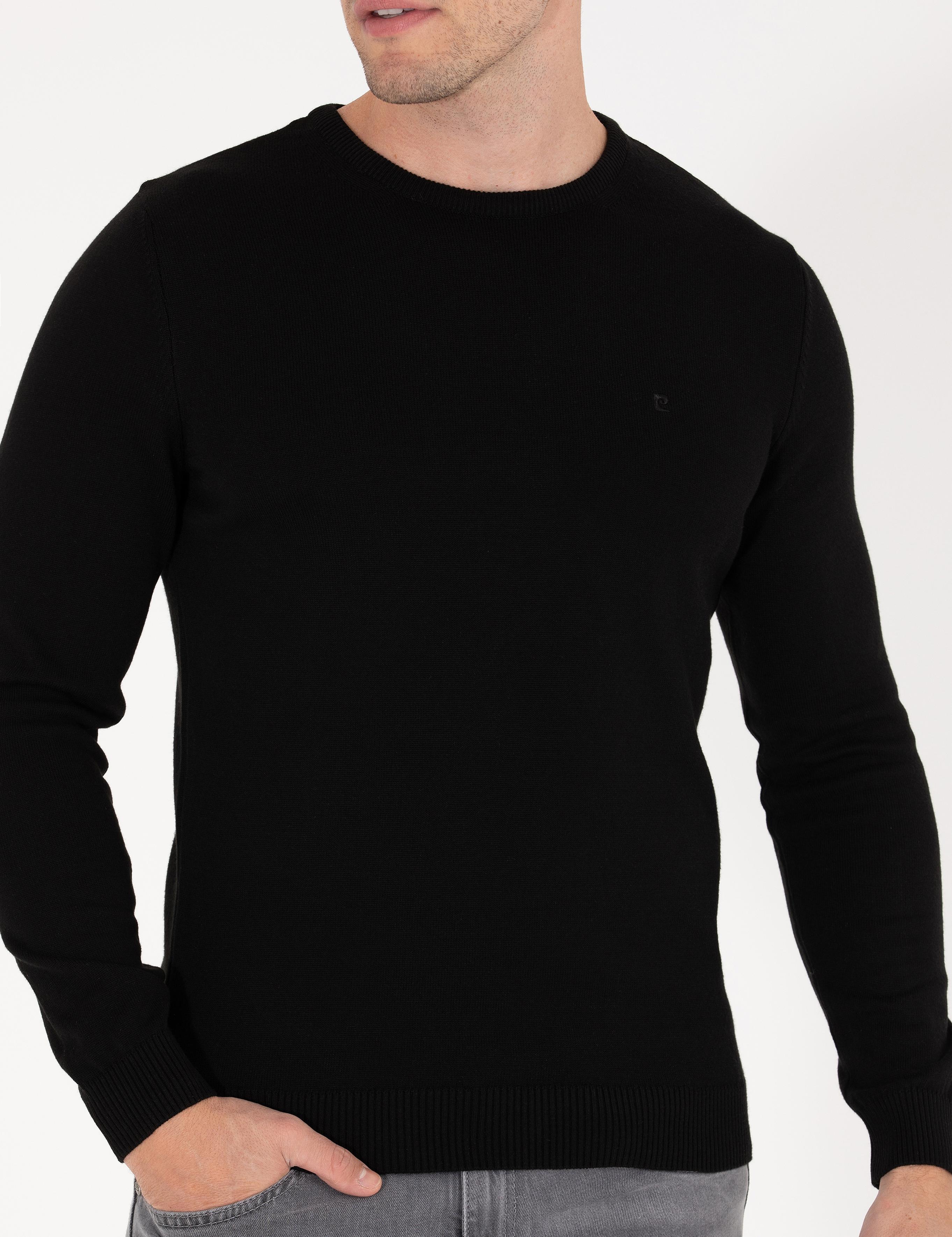 Siyah Slim Fit Bisiklet Yaka Basic Triko Kazak