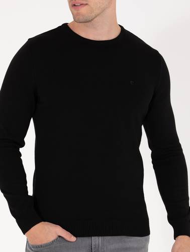 Siyah Slim Fit Bisiklet Yaka Basic Triko Kazak