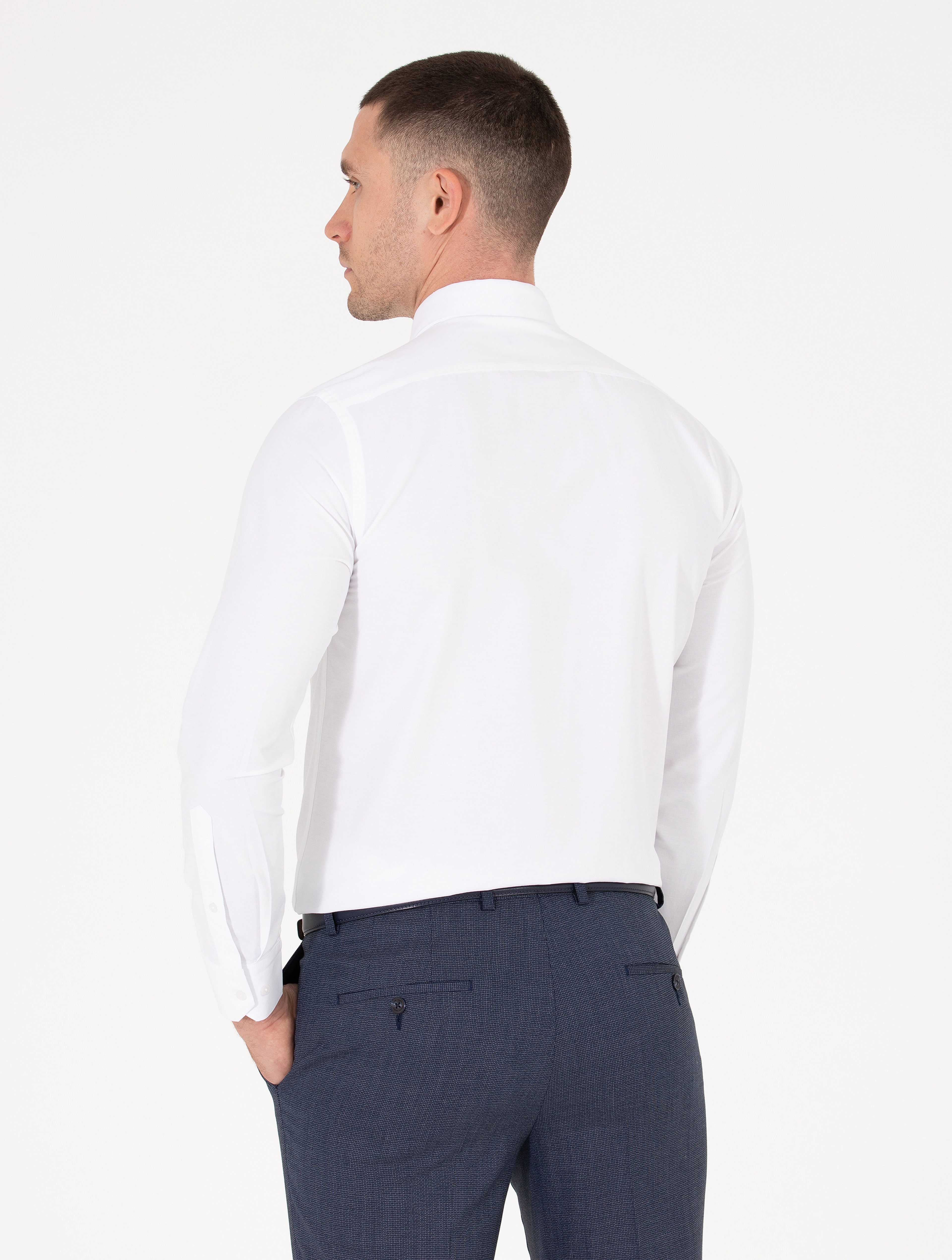 Beyaz Slim Fit Uzun Kollu Basic Gömlek - Image 5