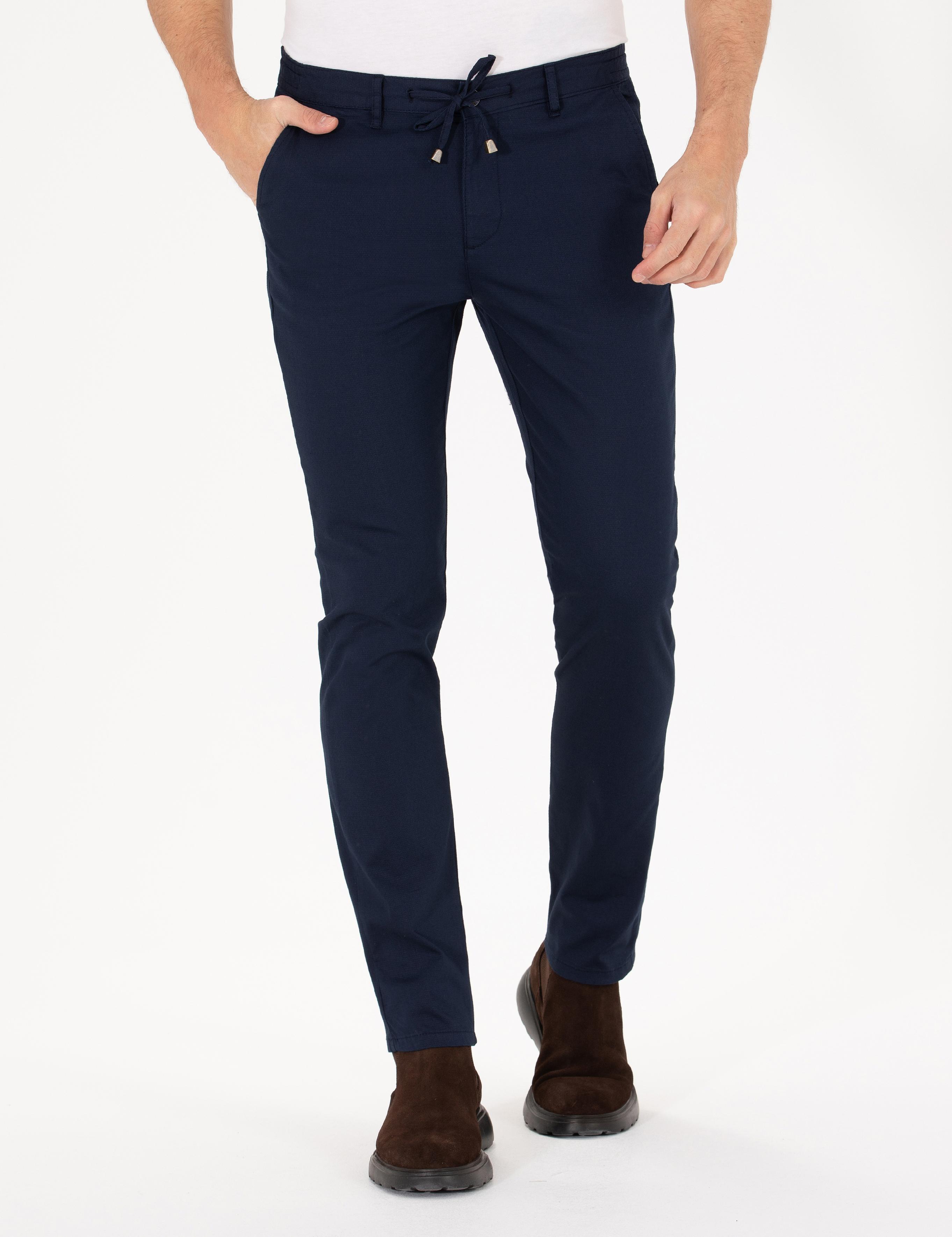 Lacivert Slim Fit Kanvas Pantolon