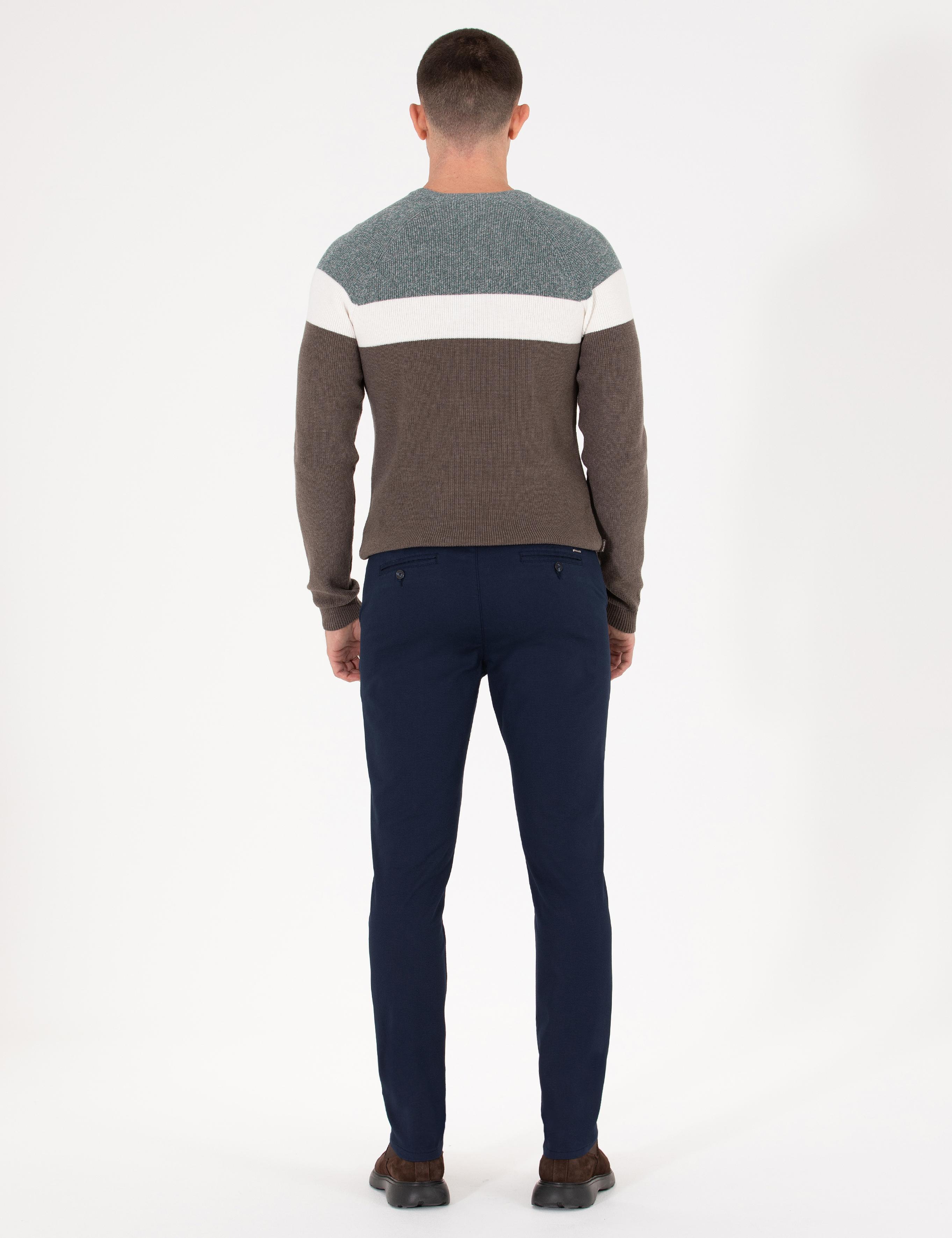 Lacivert Slim Fit Kanvas Pantolon