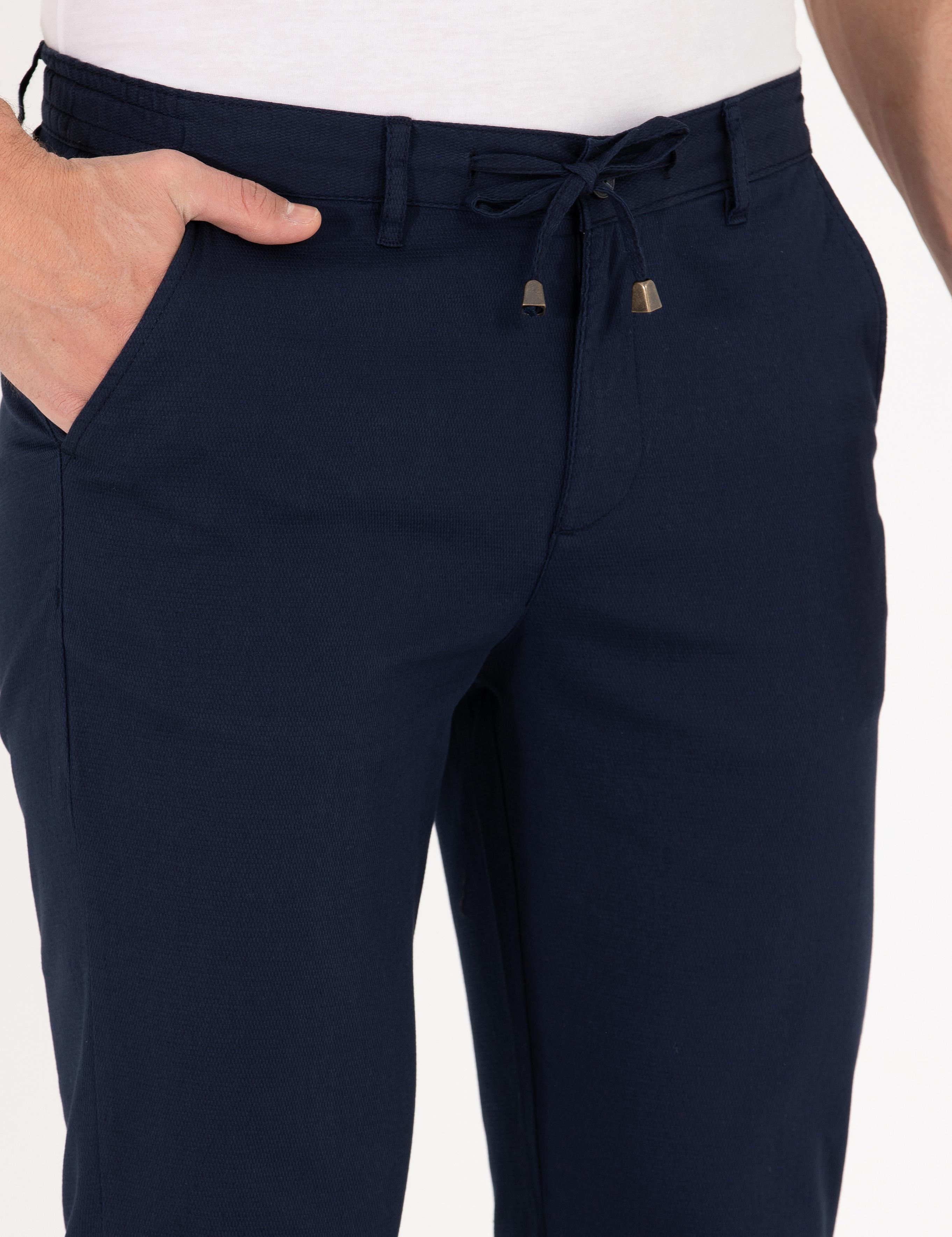 Lacivert Slim Fit Kanvas Pantolon