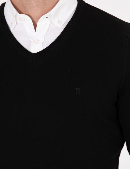 Siyah Slim Fit V Yaka Basic Triko Kazak - 50276156006