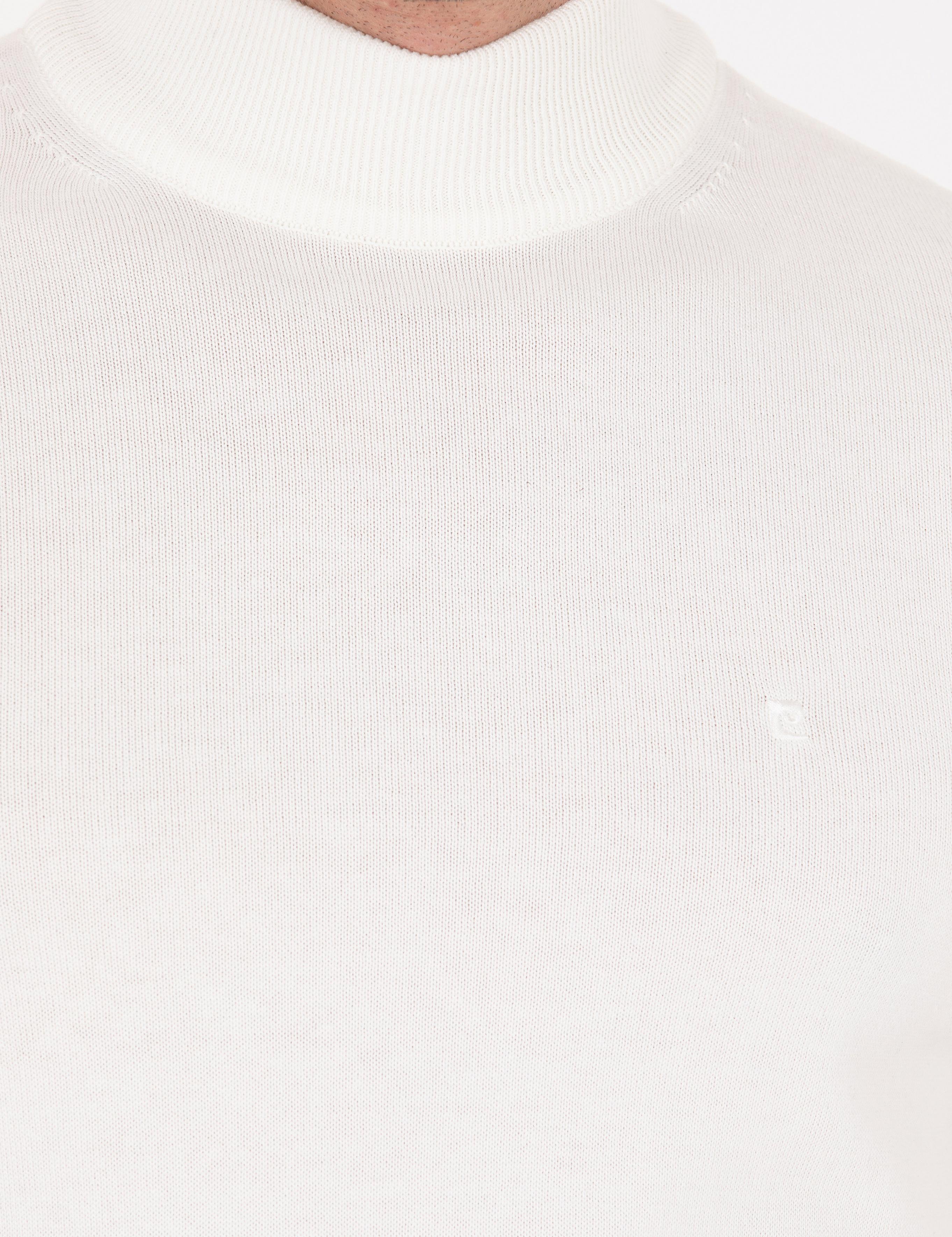 Ekru Slim Fit Yarım Balıkçı Yaka Basic Triko Kazak