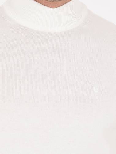 Ekru Slim Fit Yarım Balıkçı Yaka Basic Triko Kazak