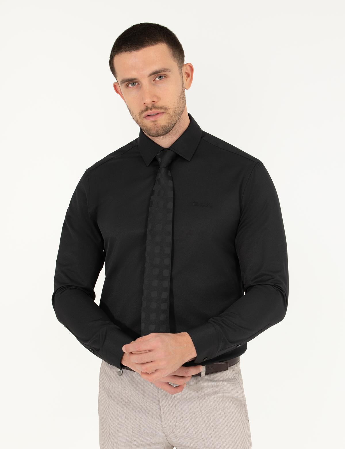 Siyah Slim Fit Uzun Kollu Klasik Gömlek