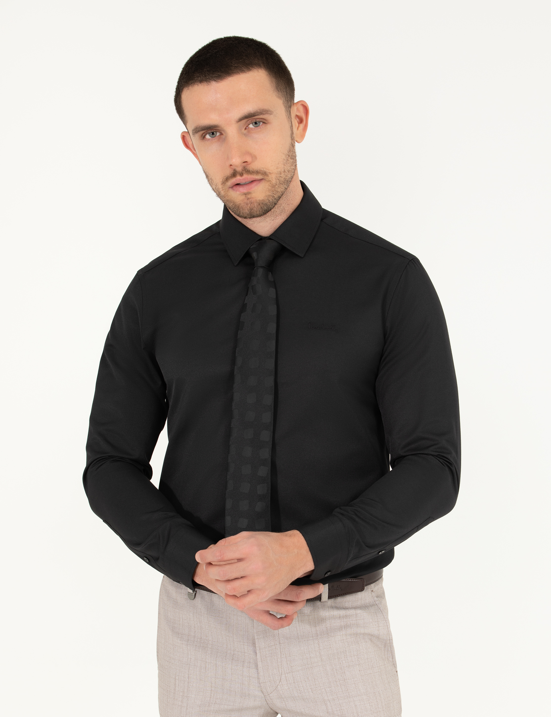 Siyah Slim Fit Uzun Kollu Klasik Gömlek