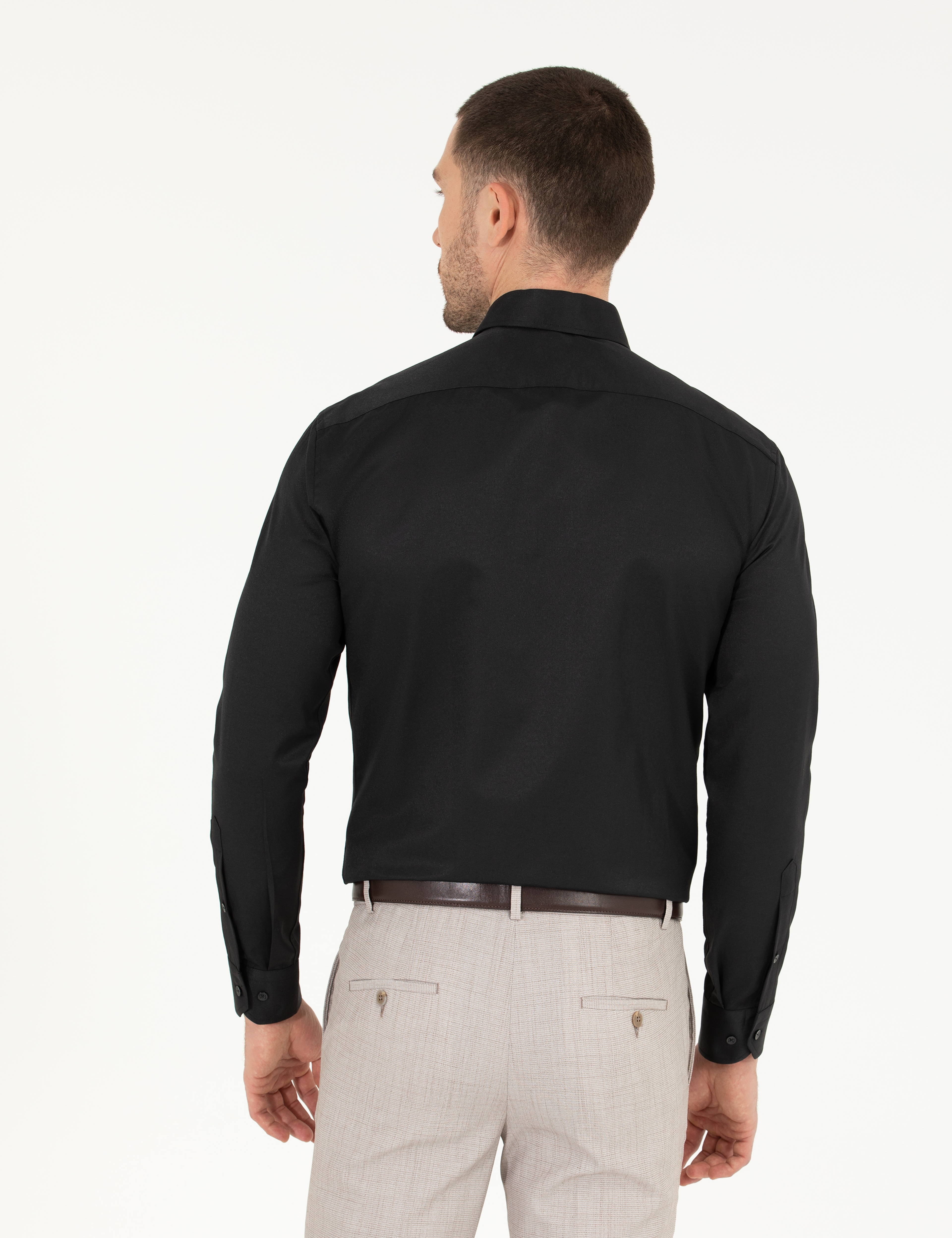 Siyah Slim Fit Uzun Kollu Klasik Gömlek - Image 5