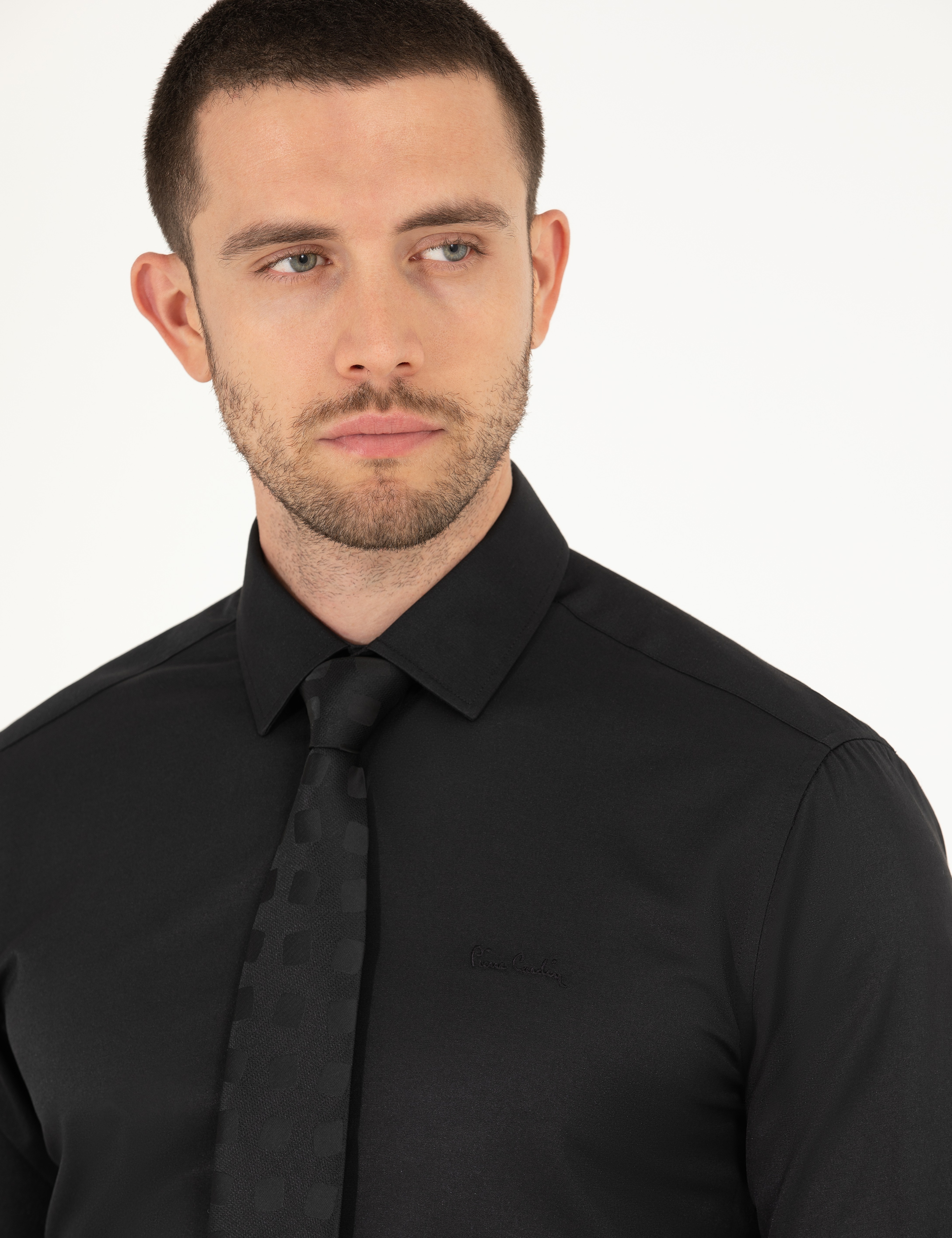Siyah Slim Fit Uzun Kollu Klasik Gömlek - Image 3