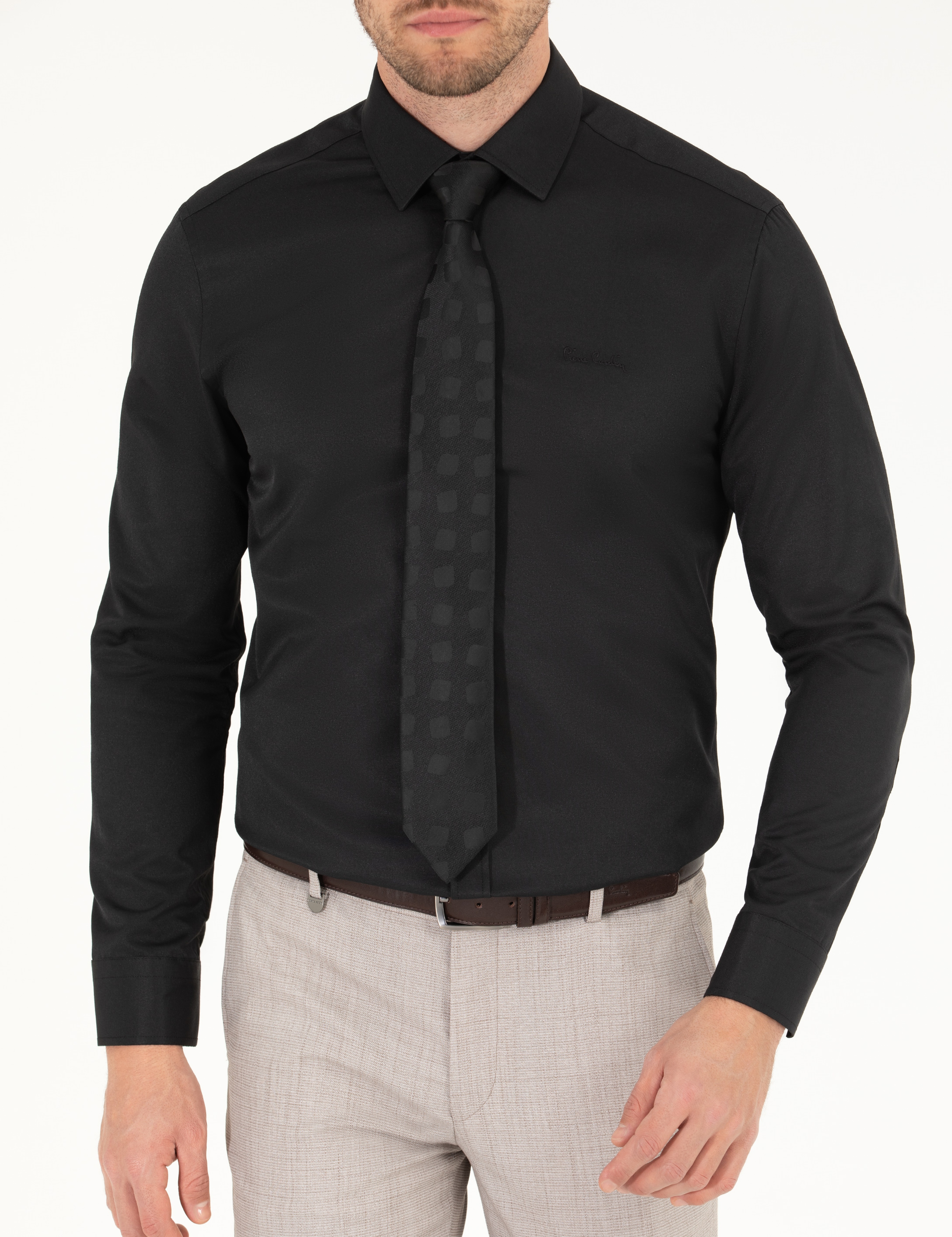 Siyah Slim Fit Uzun Kollu Klasik Gömlek - Image 6