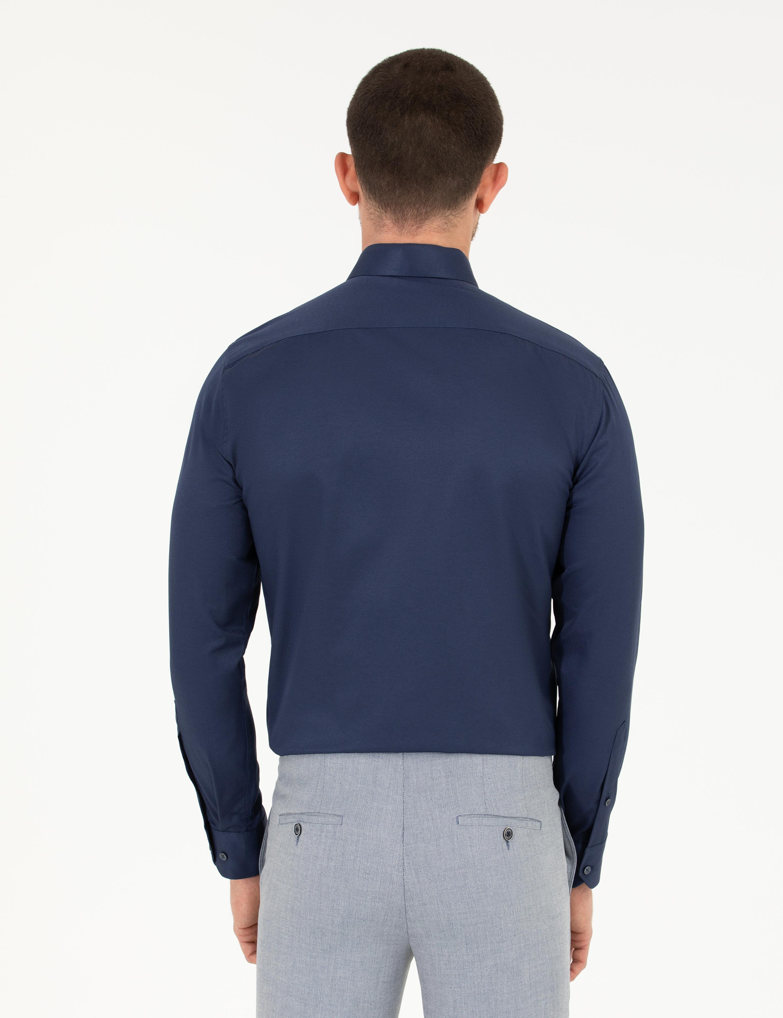 Lacivert Slim Fit Uzun Kollu Klasik Gömlek