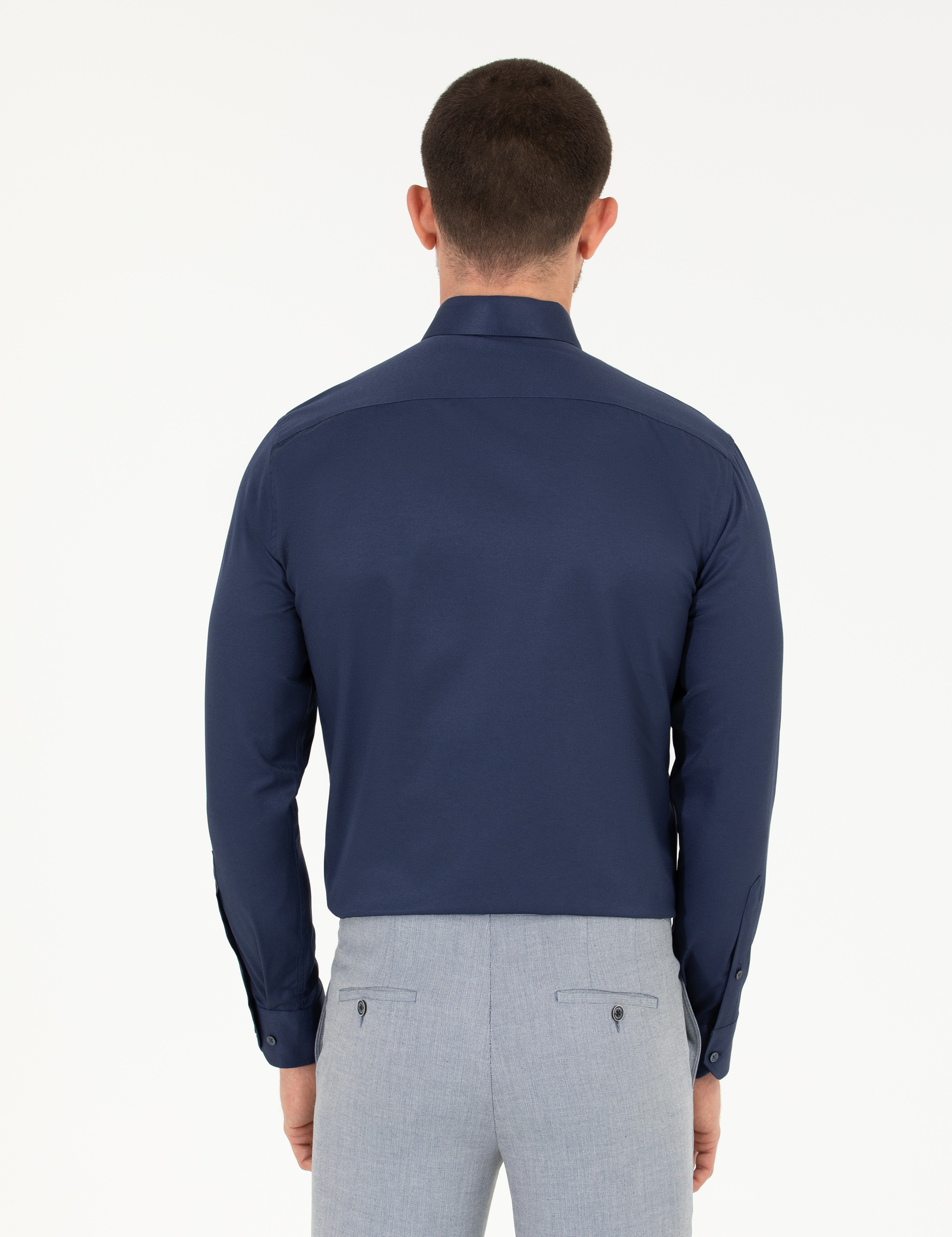 Lacivert Slim Fit Uzun Kollu Klasik Gömlek - Image 5
