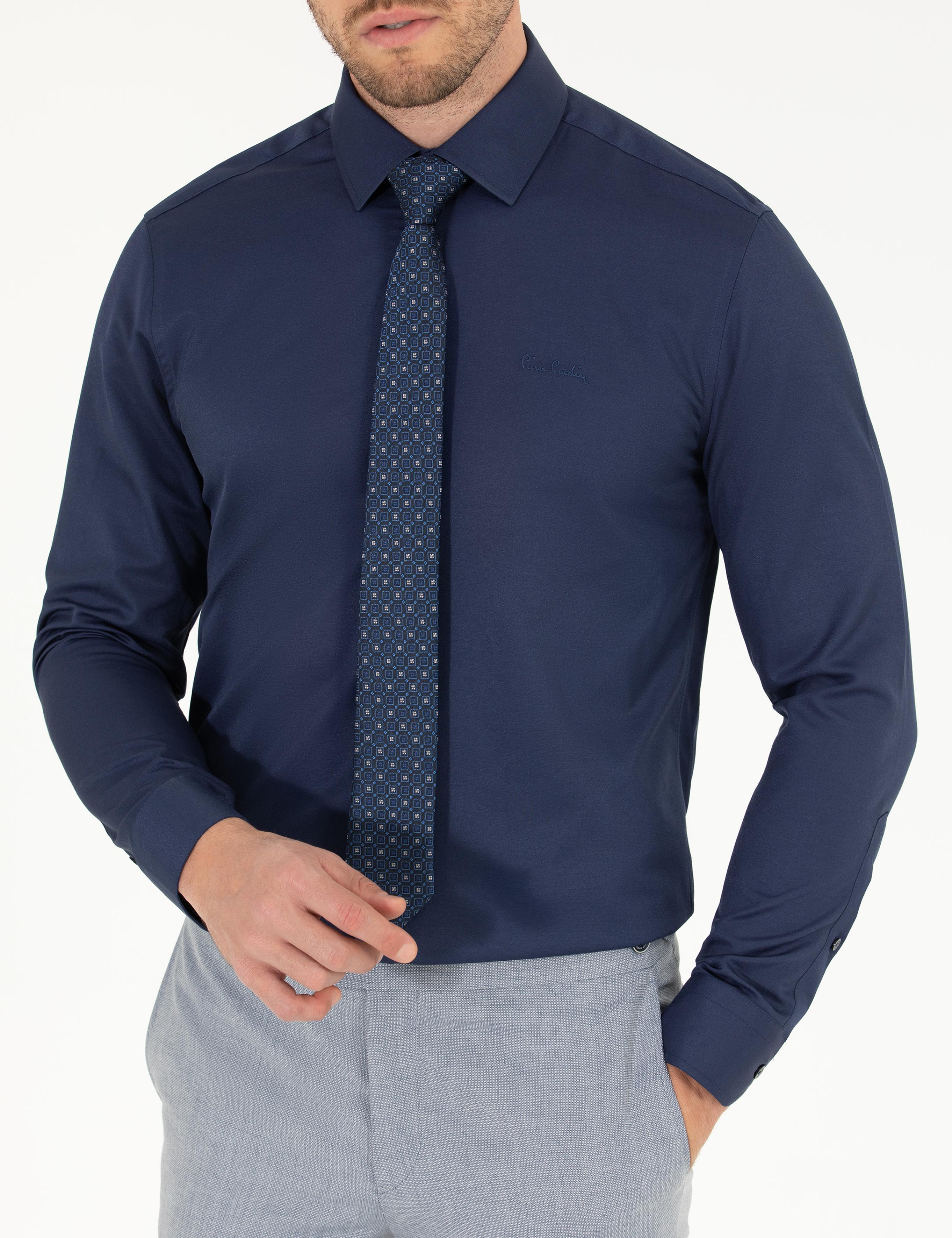 Lacivert Slim Fit Uzun Kollu Klasik Gömlek