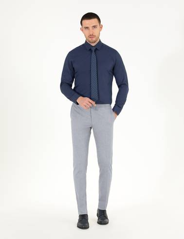 Lacivert Slim Fit Uzun Kollu Klasik Gömlek
