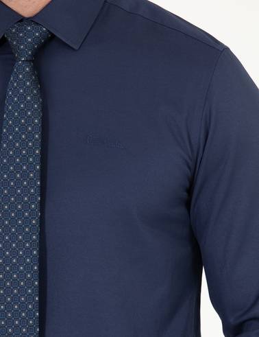 Lacivert Slim Fit Uzun Kollu Klasik Gömlek