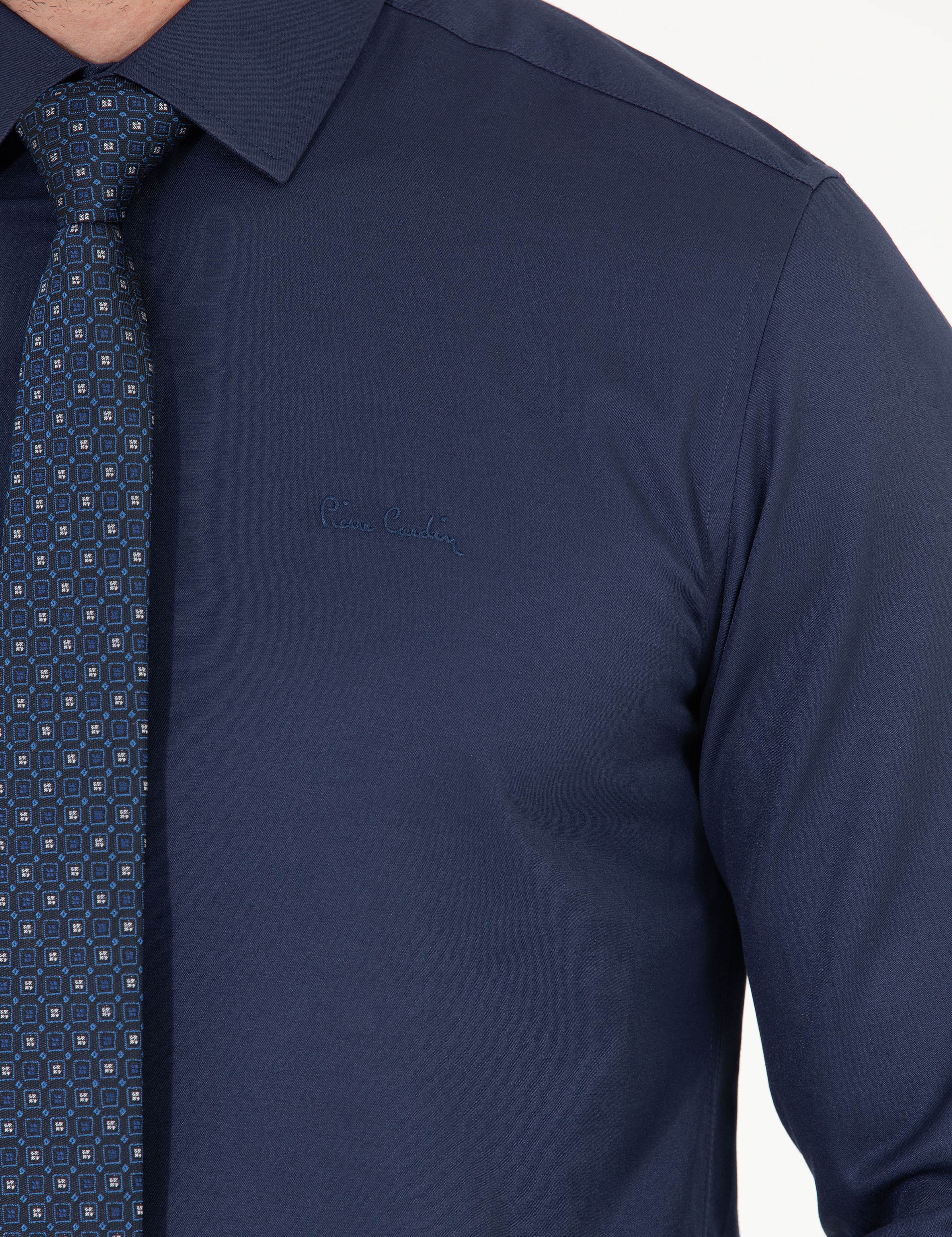 Lacivert Slim Fit Uzun Kollu Klasik Gömlek
