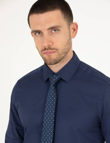 Lacivert Slim Fit Uzun Kollu Klasik Gömlek