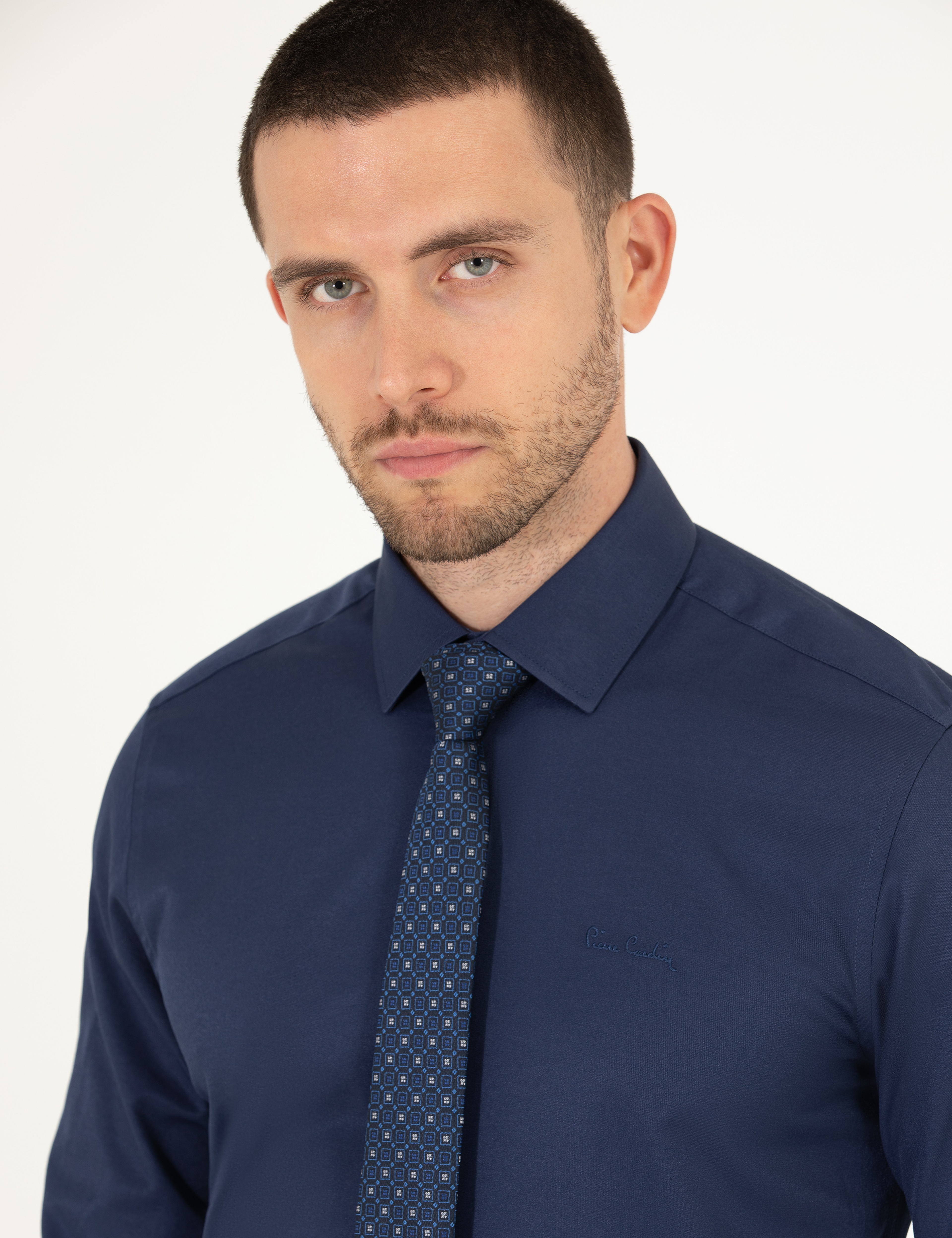 Lacivert Slim Fit Uzun Kollu Klasik Gömlek