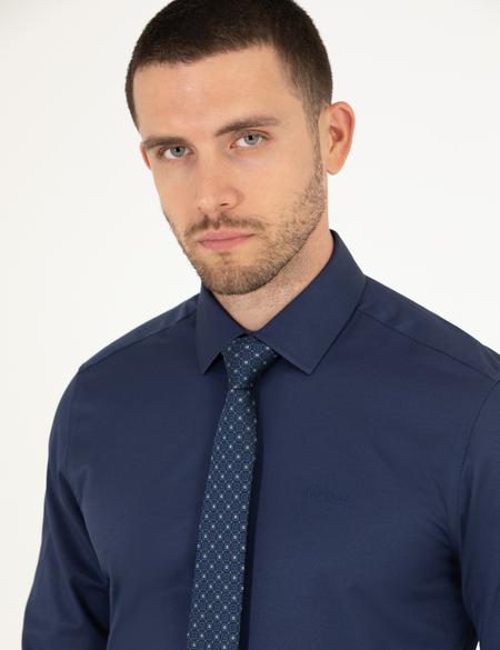 Lacivert Slim Fit Uzun Kollu Klasik Gömlek - 50223079042