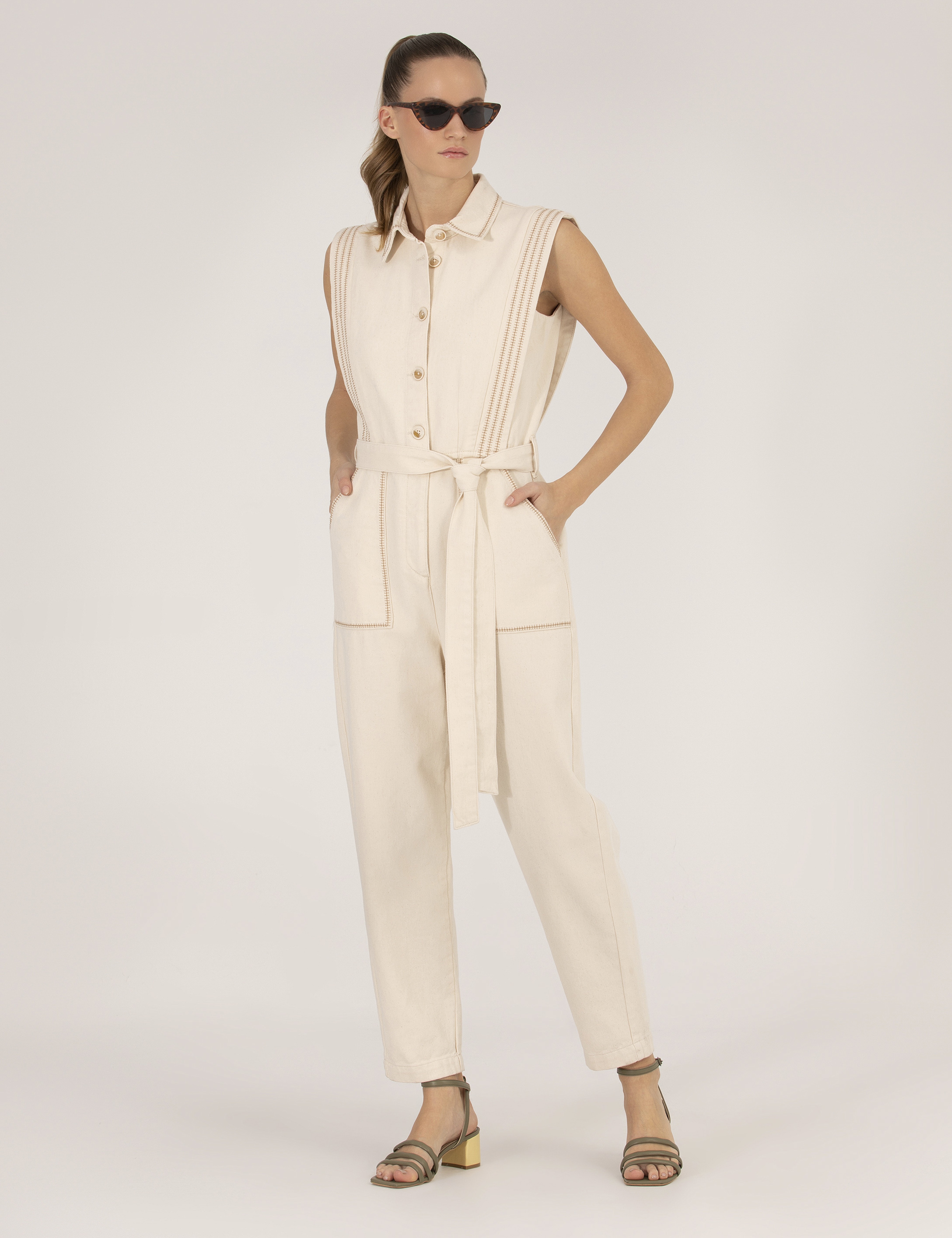 Krem Comfort Fit Dokuma Tulum - Image 3