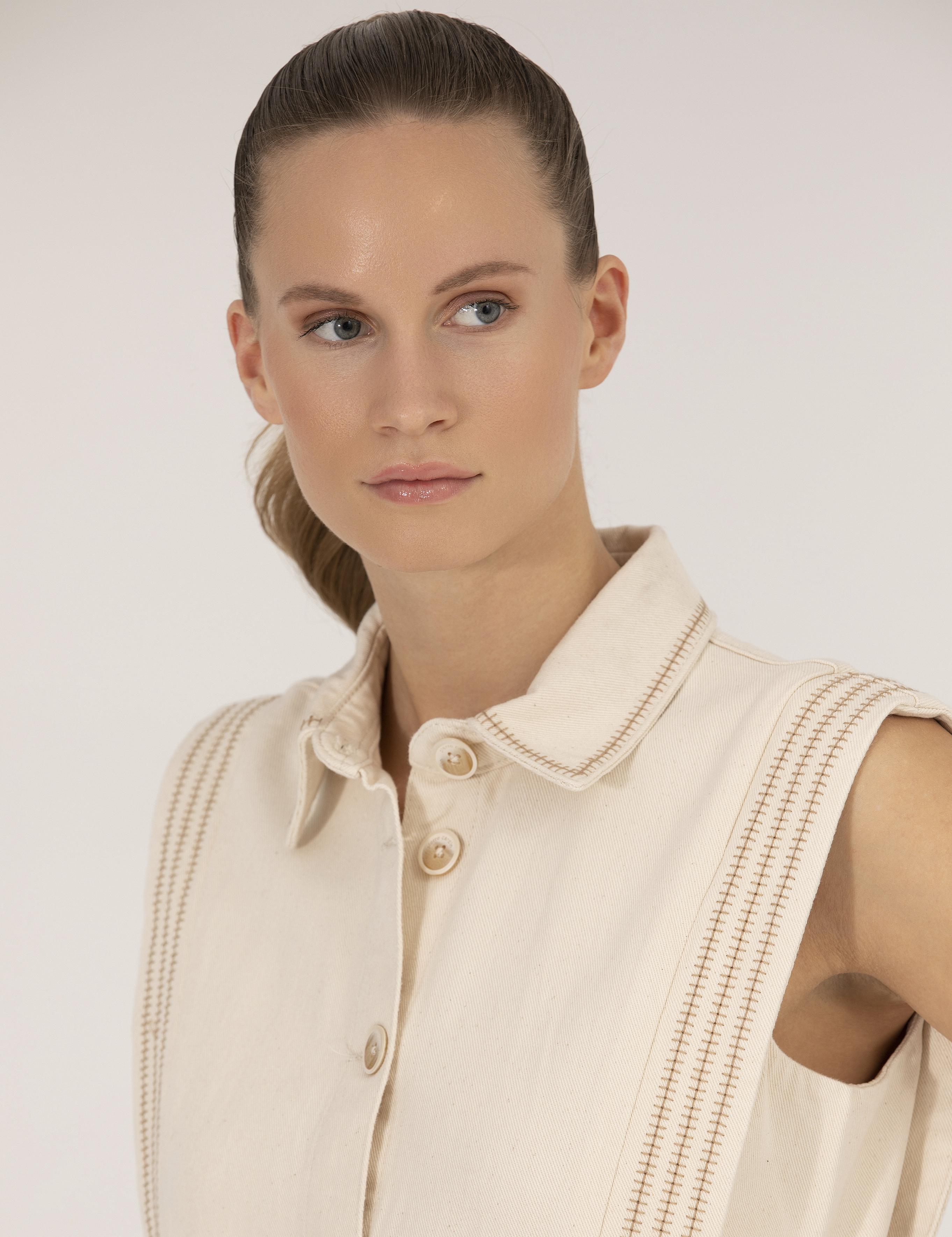 Krem Comfort Fit Dokuma Tulum