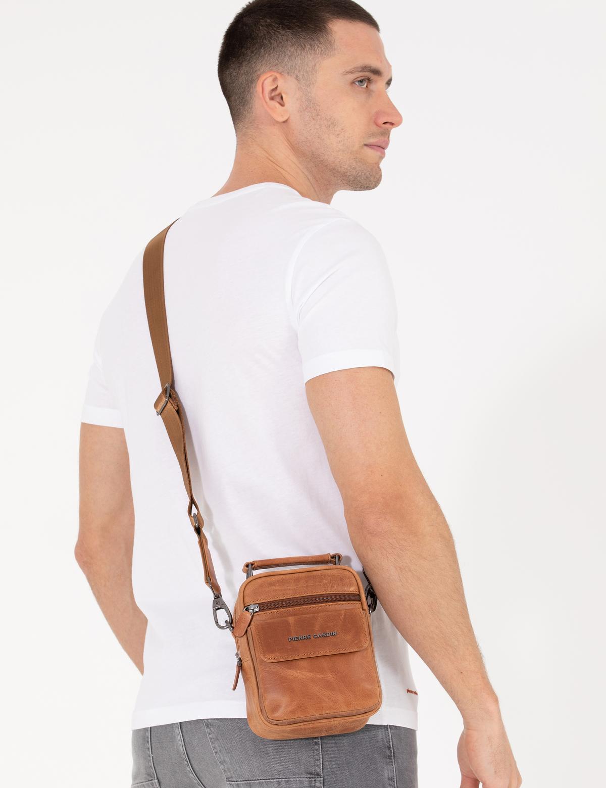 Erkek Taba Deri Askılı El Çantası