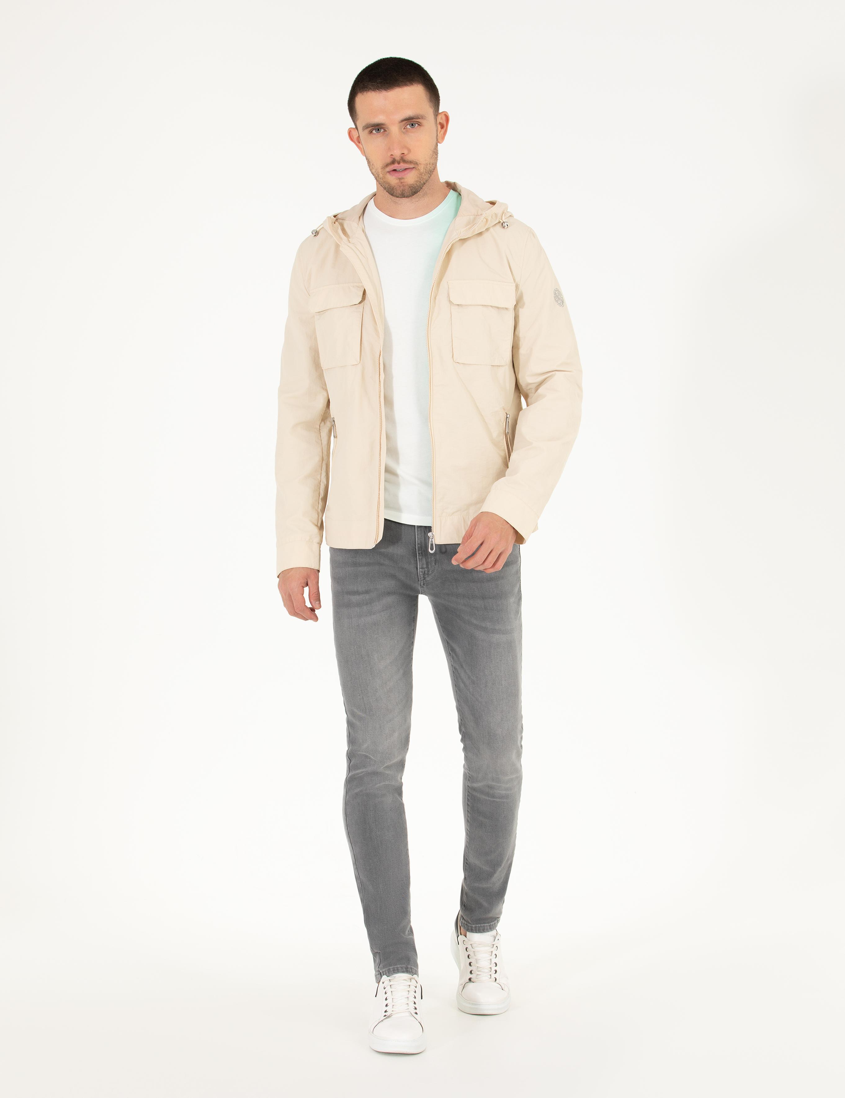 Ekru Kapüşonlu Mevsimlik Mont